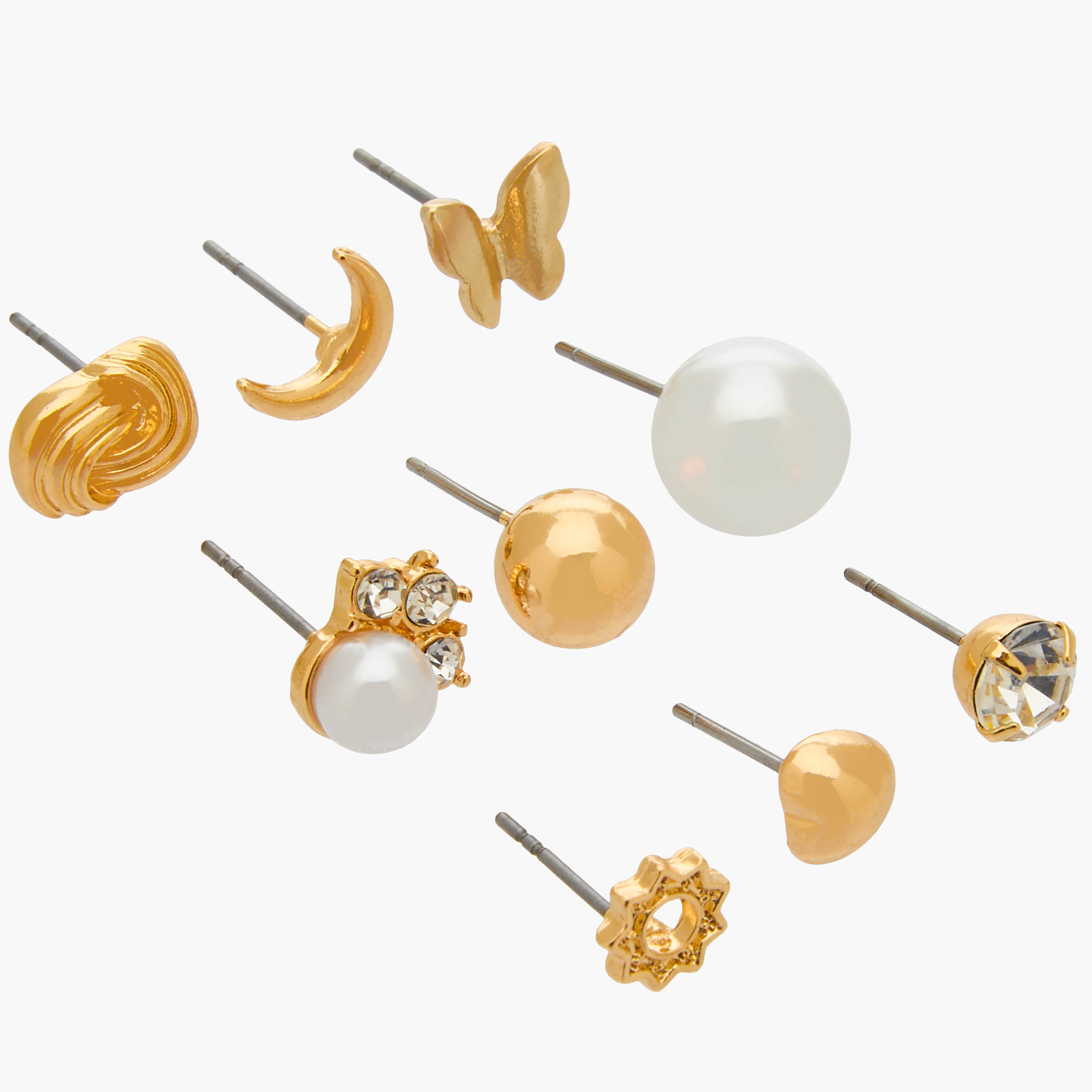 Pack of 9 Gold Tone Stud Earrings with Pushback Closure-women-watchesandjewellery-jewellery-earrings-image-3