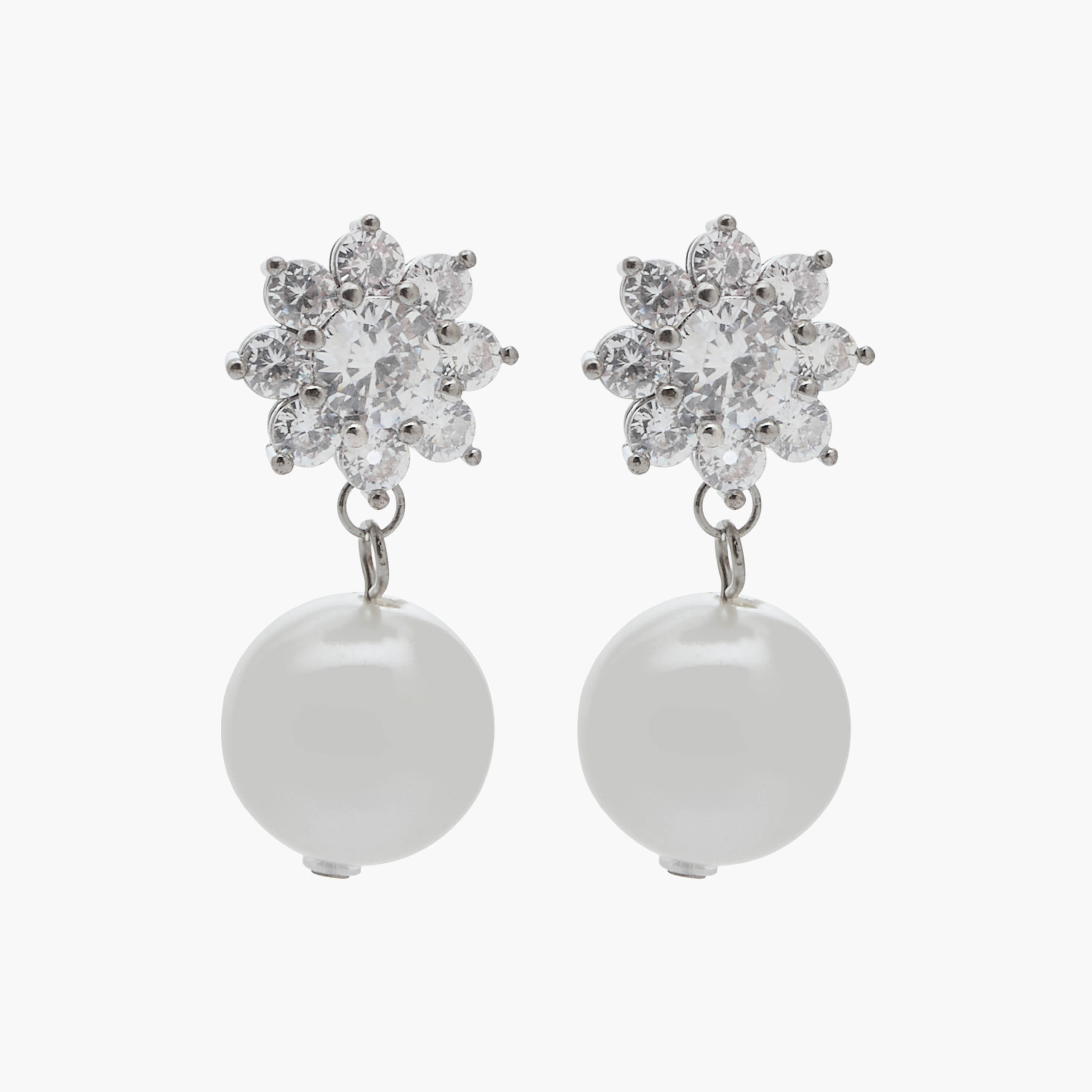 Silver Tone Embellished Pearl Drop Earrings with Pushback Closure-women-watchesandjewellery-jewellery-earrings-image-1
