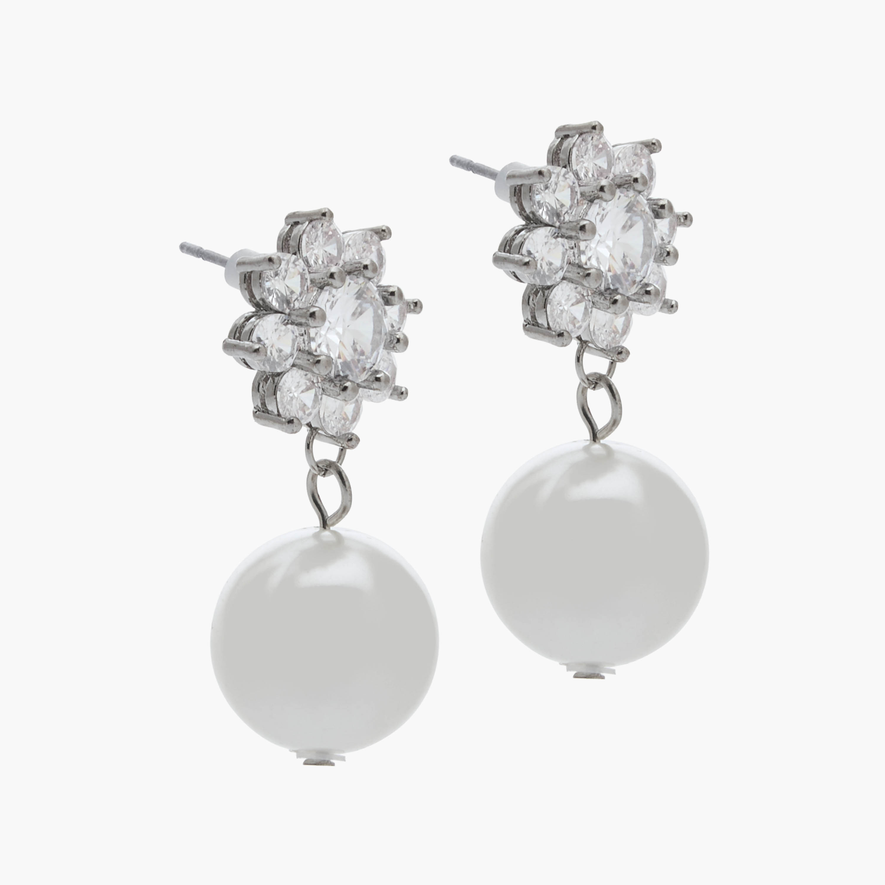 Silver Tone Embellished Pearl Drop Earrings with Pushback Closure-women-watchesandjewellery-jewellery-earrings-image-2