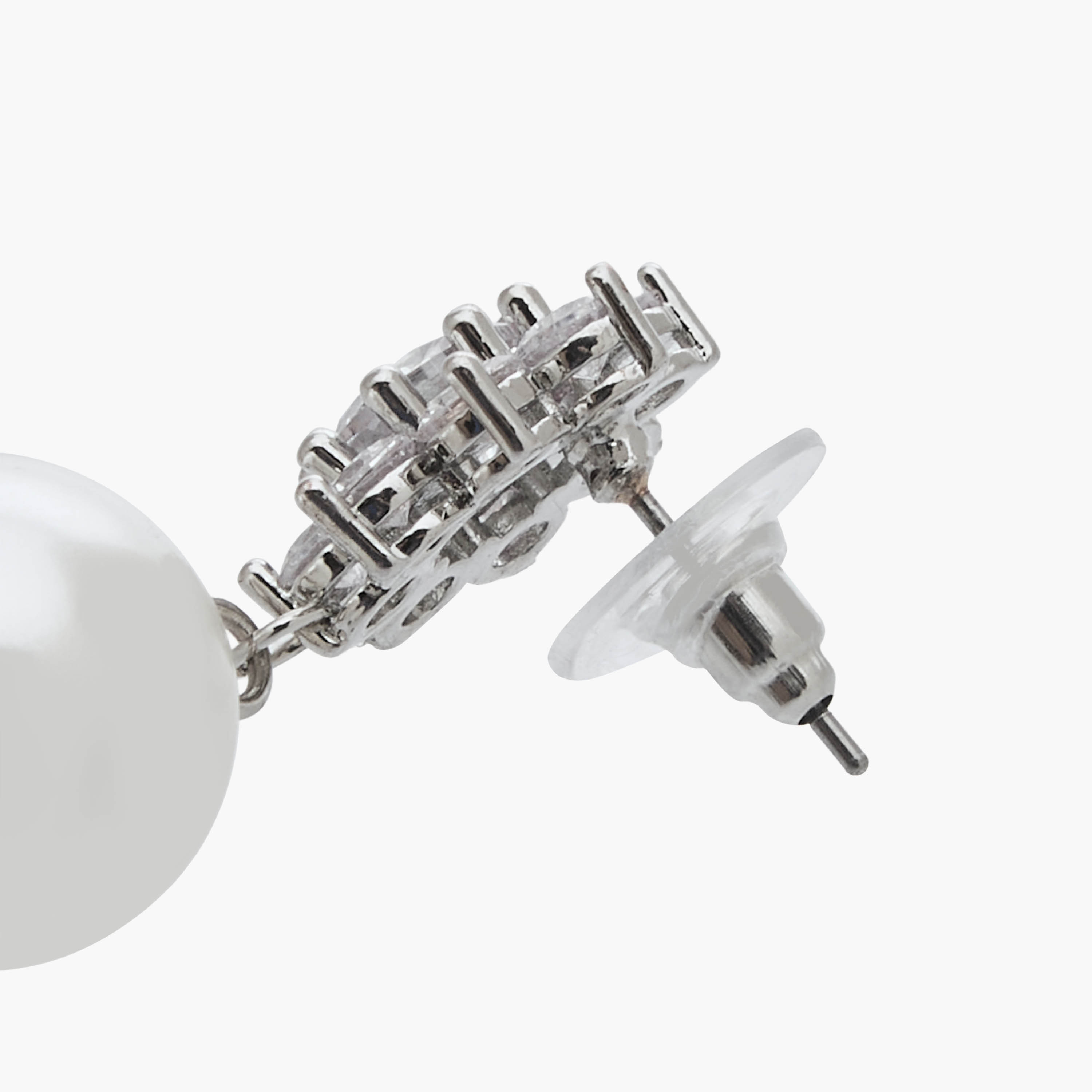 Silver Tone Embellished Pearl Drop Earrings with Pushback Closure-women-watchesandjewellery-jewellery-earrings-image-4