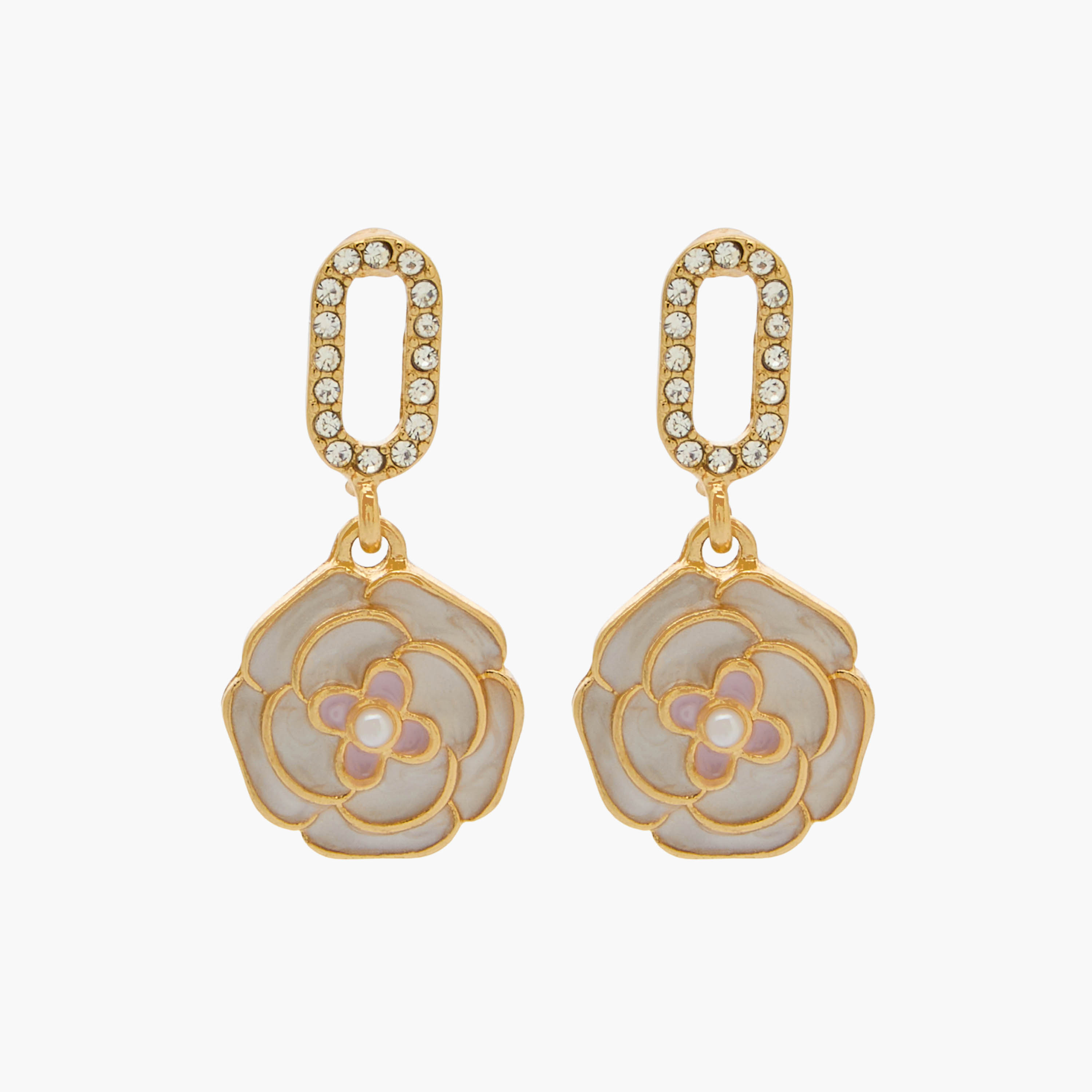 Gold Tone Stone Embellished Drop Earrings with Pushback Closure-women-watchesandjewellery-jewellery-earrings-image-1