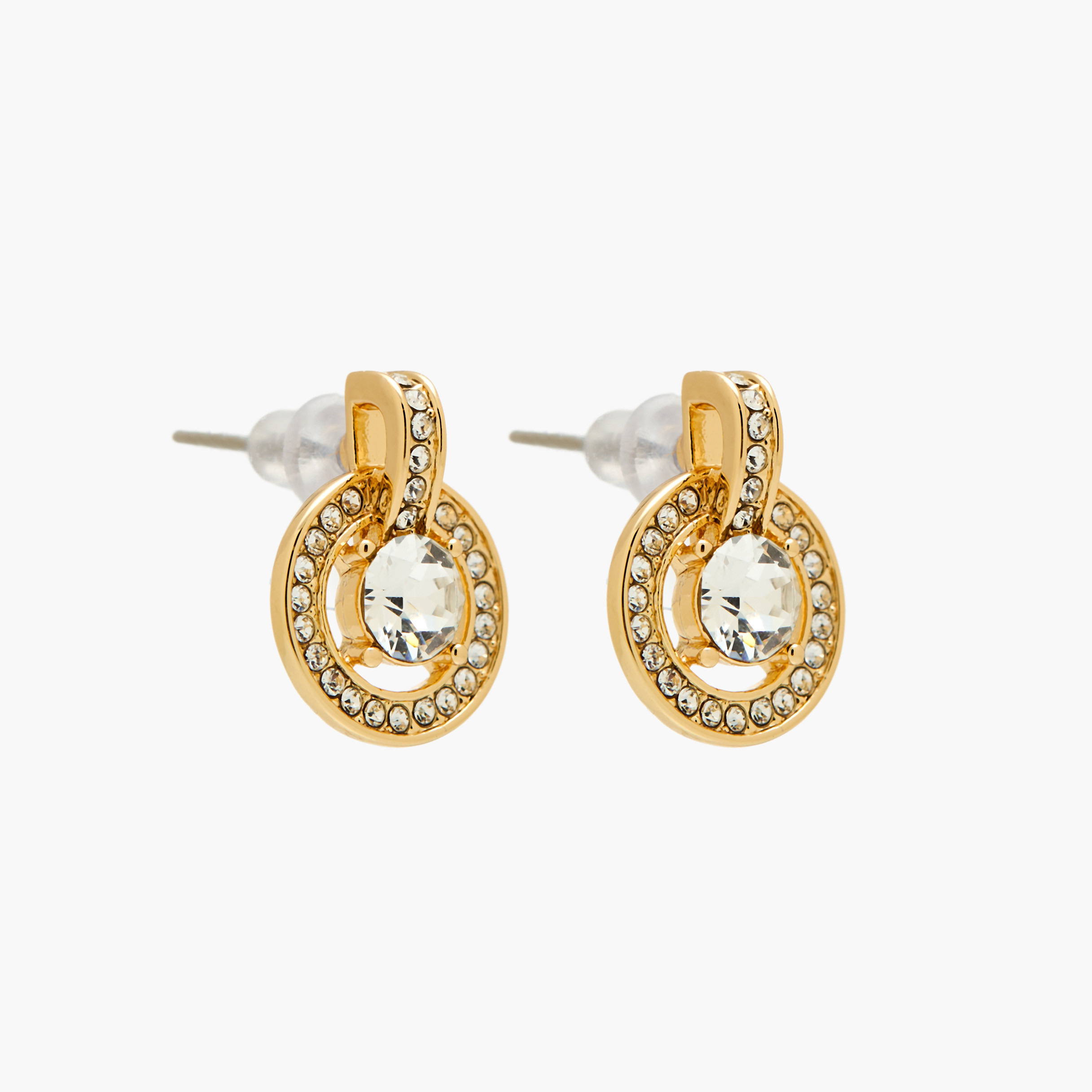 Gold Tone Swarovski Stone Embellished Earrings with Pushback Closure-women-watchesandjewellery-jewellery-earrings-image-2