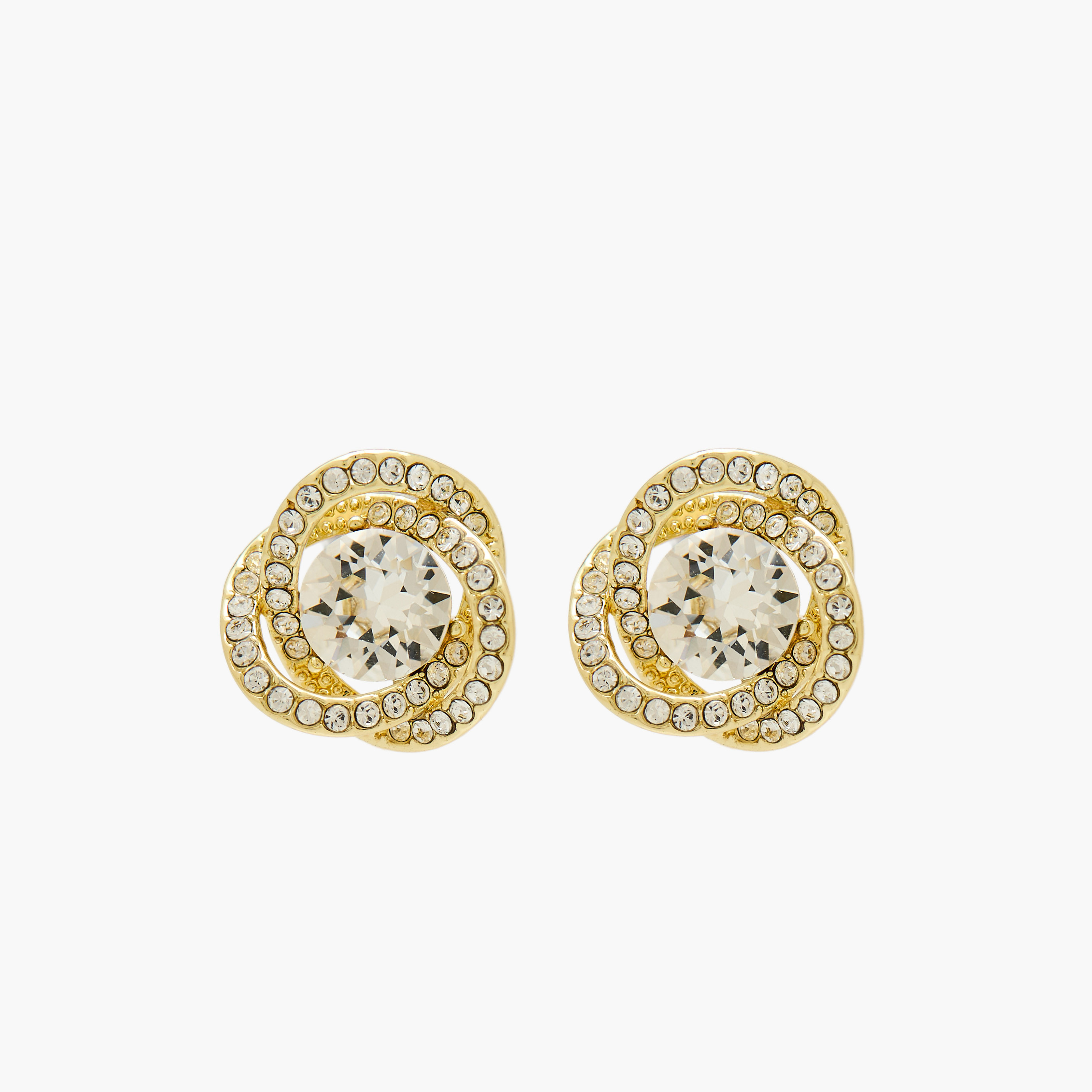Gold Tone Swarovski Stone Embellished Stud Earrings with Pushback Closure-women-watchesandjewellery-jewellery-necklacesandpendants-image-1