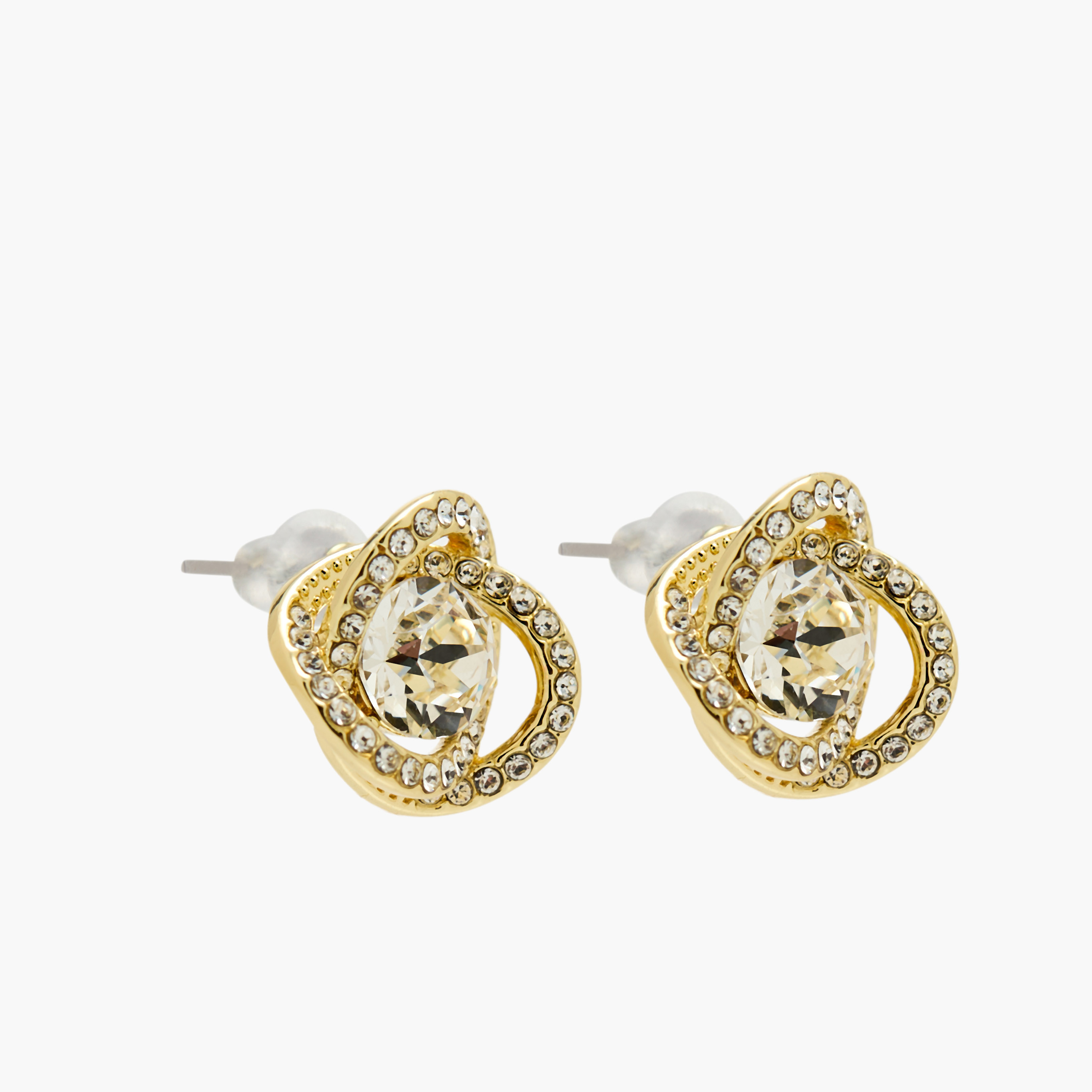Gold Tone Swarovski Stone Embellished Stud Earrings with Pushback Closure-women-watchesandjewellery-jewellery-necklacesandpendants-image-2