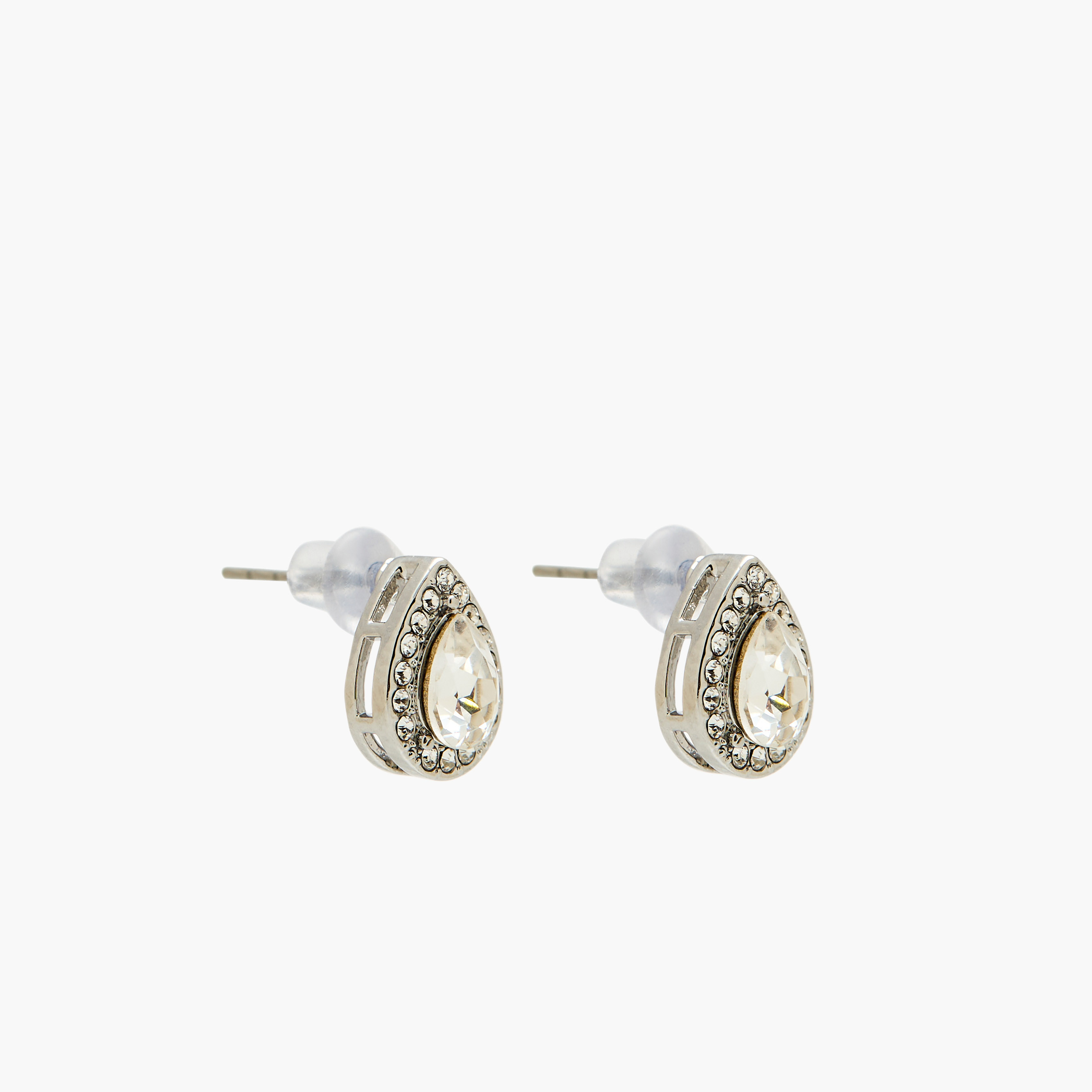 Pack of 2 Silver Tone Swarovski Stone Embellished Earrings with Pushback Closure-women-watchesandjewellery-jewellery-earrings-image-3