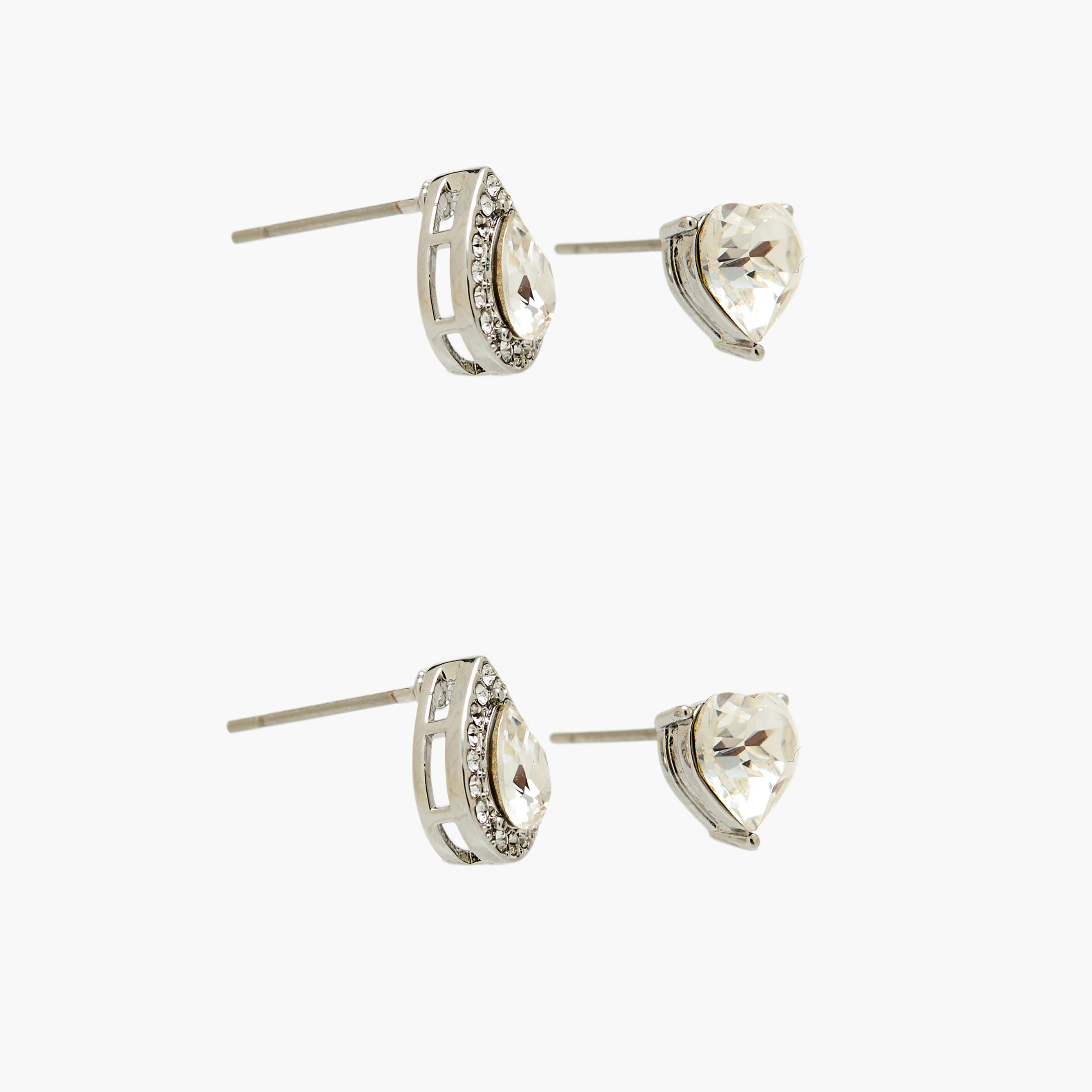 Pack of 2 Silver Tone Swarovski Stone Embellished Earrings with Pushback Closure-women-watchesandjewellery-jewellery-earrings-image-4