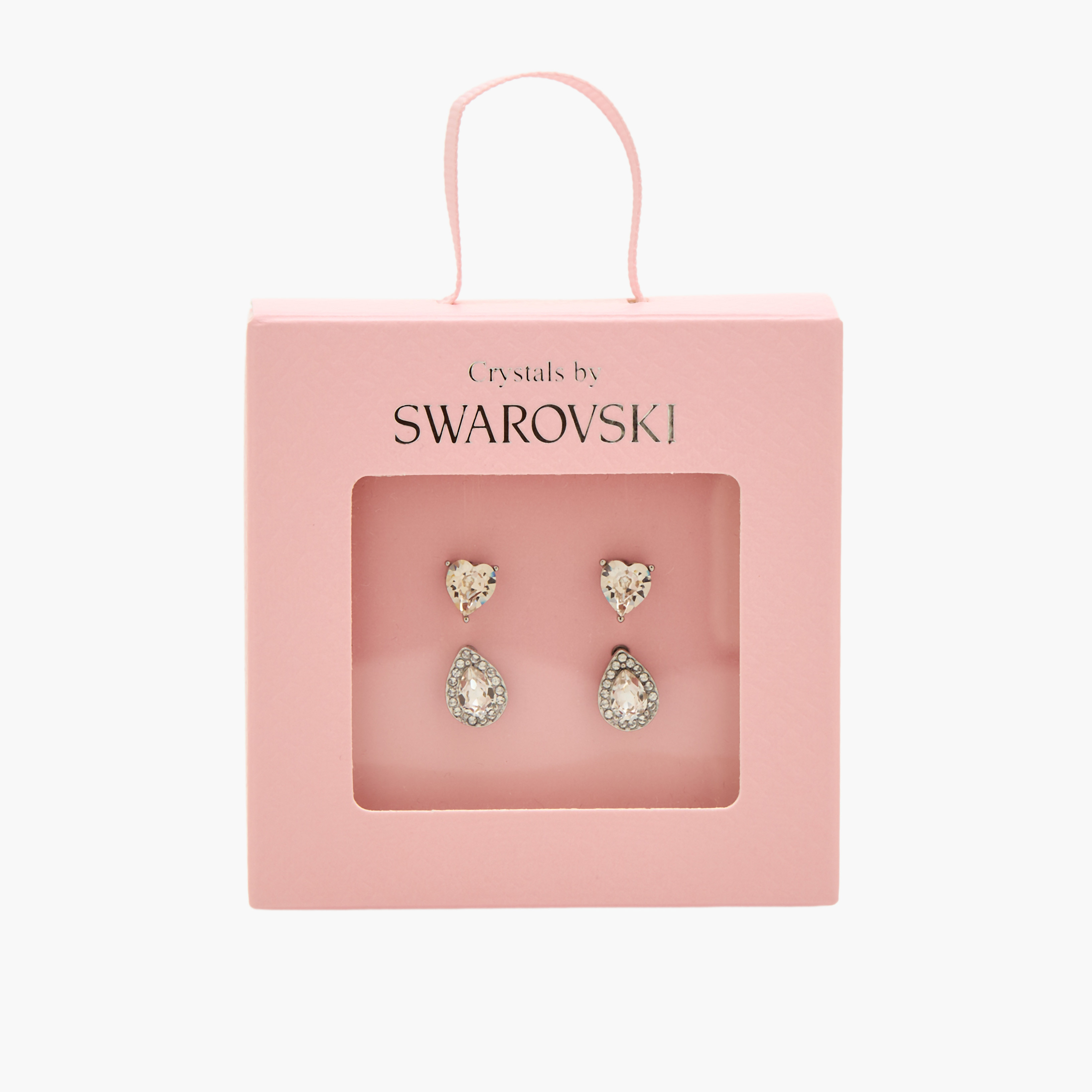 Pack of 2 Silver Tone Swarovski Stone Embellished Earrings with Pushback Closure-women-watchesandjewellery-jewellery-earrings-image-6