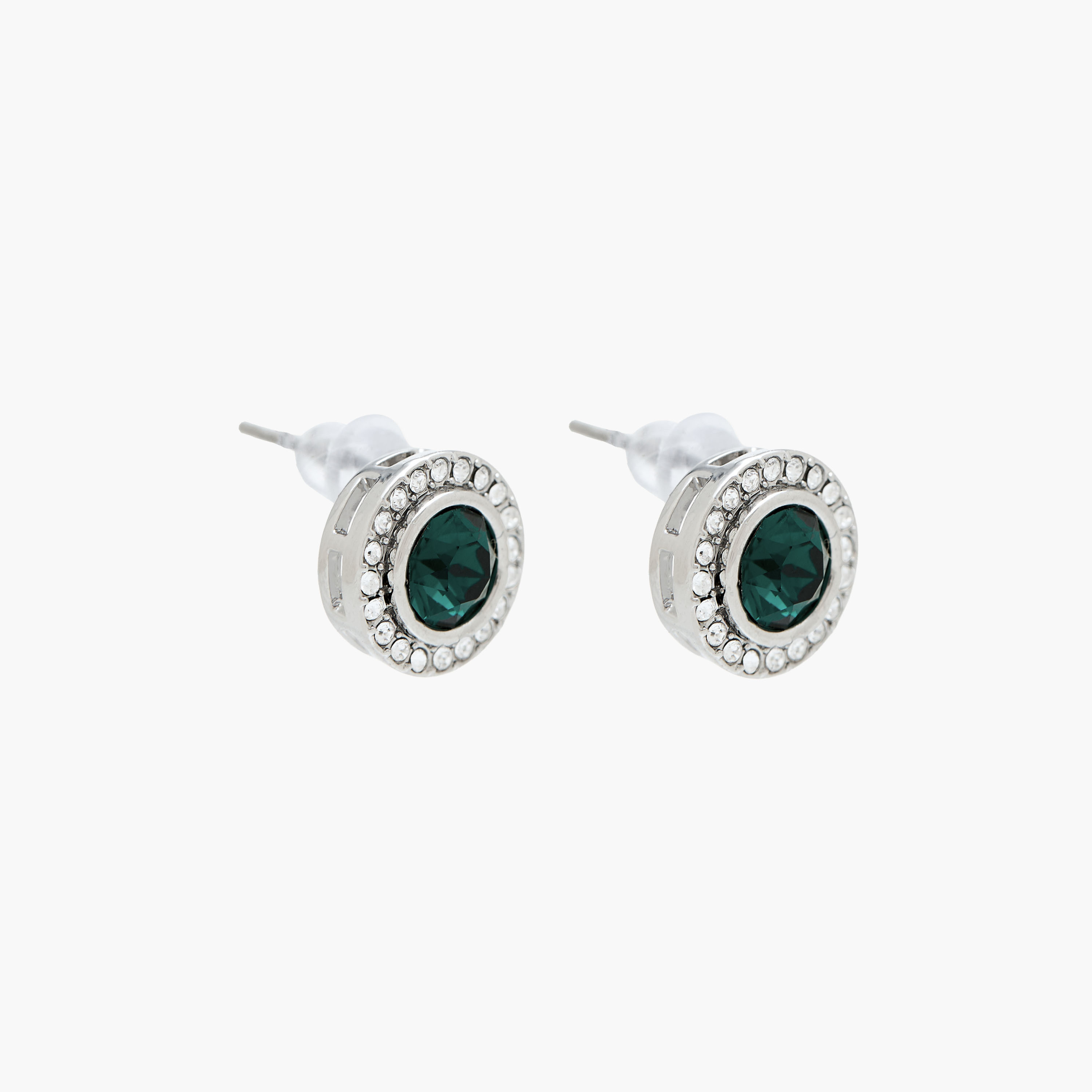 Silver Tone Swarovski Stone Embellished Earrings with Pushback Closure-women-watchesandjewellery-jewellery-earrings-image-2
