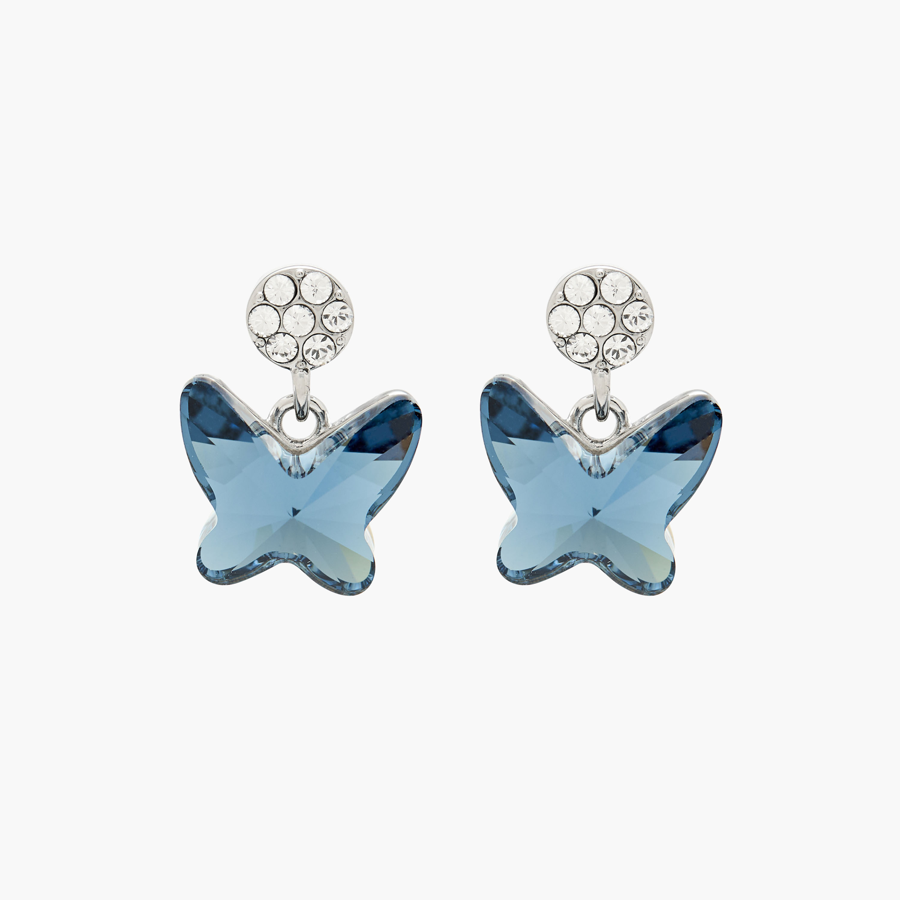 Silver Tone Swarovski Stone Embellished Butterfly Earrings with Pushback Closure-women-watchesandjewellery-jewellery-earrings-image-1