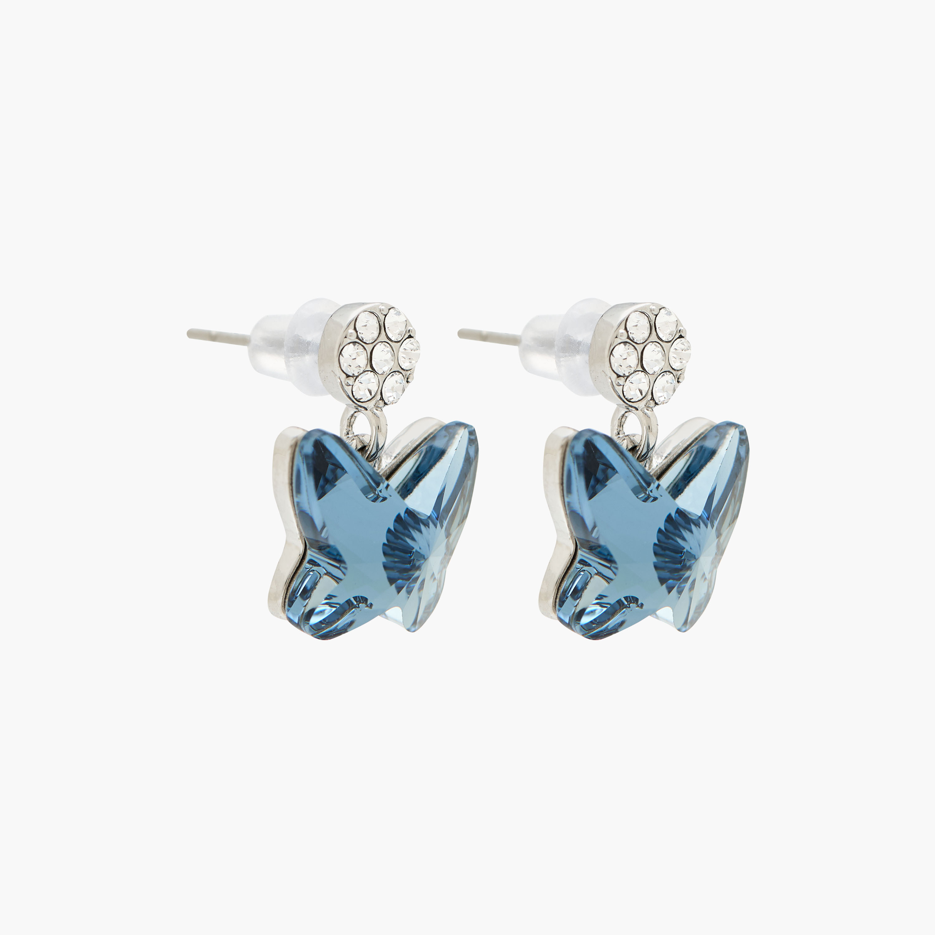 Silver Tone Swarovski Stone Embellished Butterfly Earrings with Pushback Closure-women-watchesandjewellery-jewellery-earrings-image-2