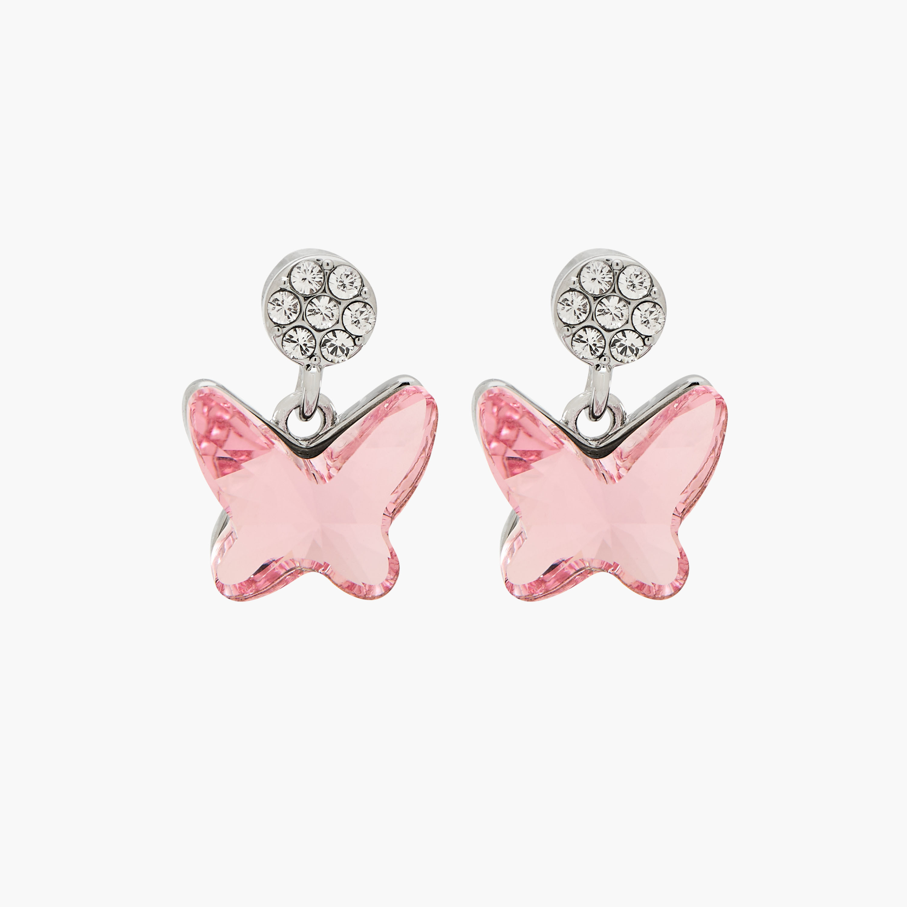 Silver Tone Swarovski Stone Embellished Butterfly Earrings with Pushback Closure-women-watchesandjewellery-jewellery-earrings-image-1
