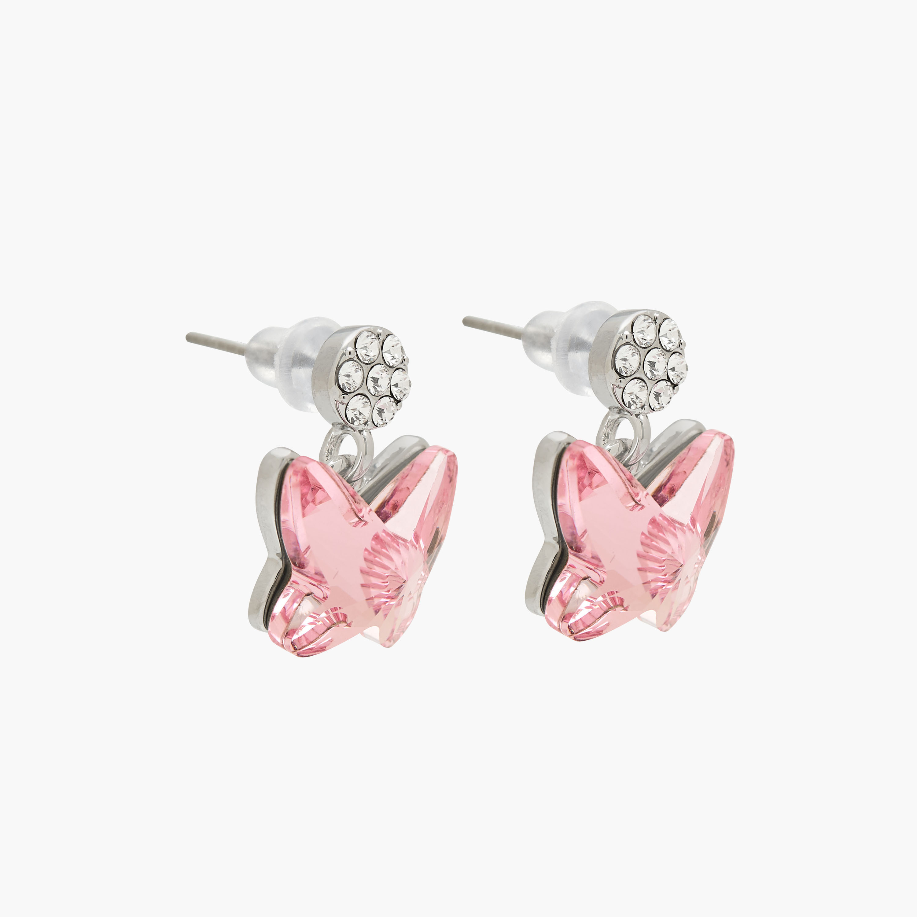 Silver Tone Swarovski Stone Embellished Butterfly Earrings with Pushback Closure-women-watchesandjewellery-jewellery-earrings-image-2