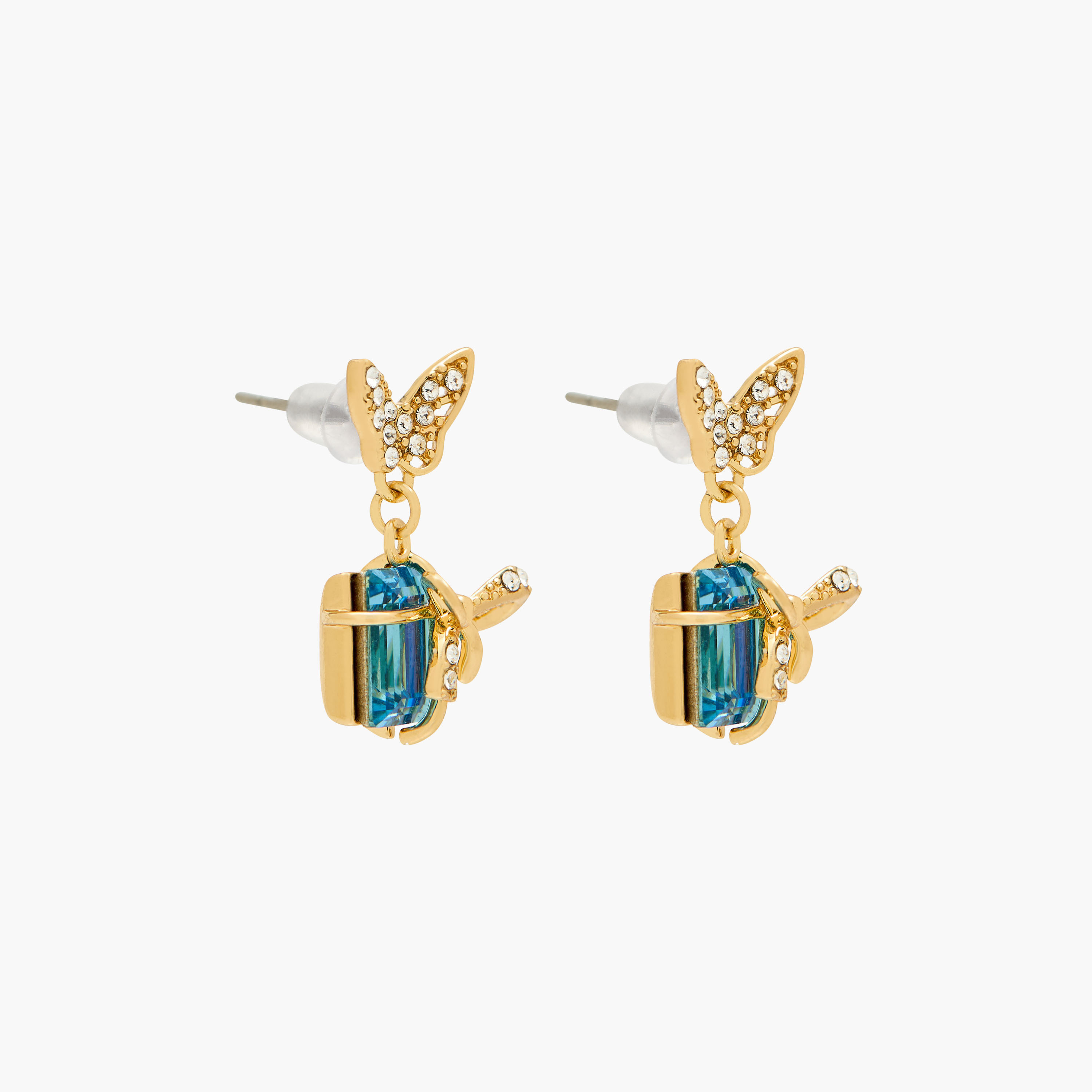 Gold Tone Swarovski Stone Embellished Dangling Earrings with Pushback Closure-women-watchesandjewellery-jewellery-earrings-image-2