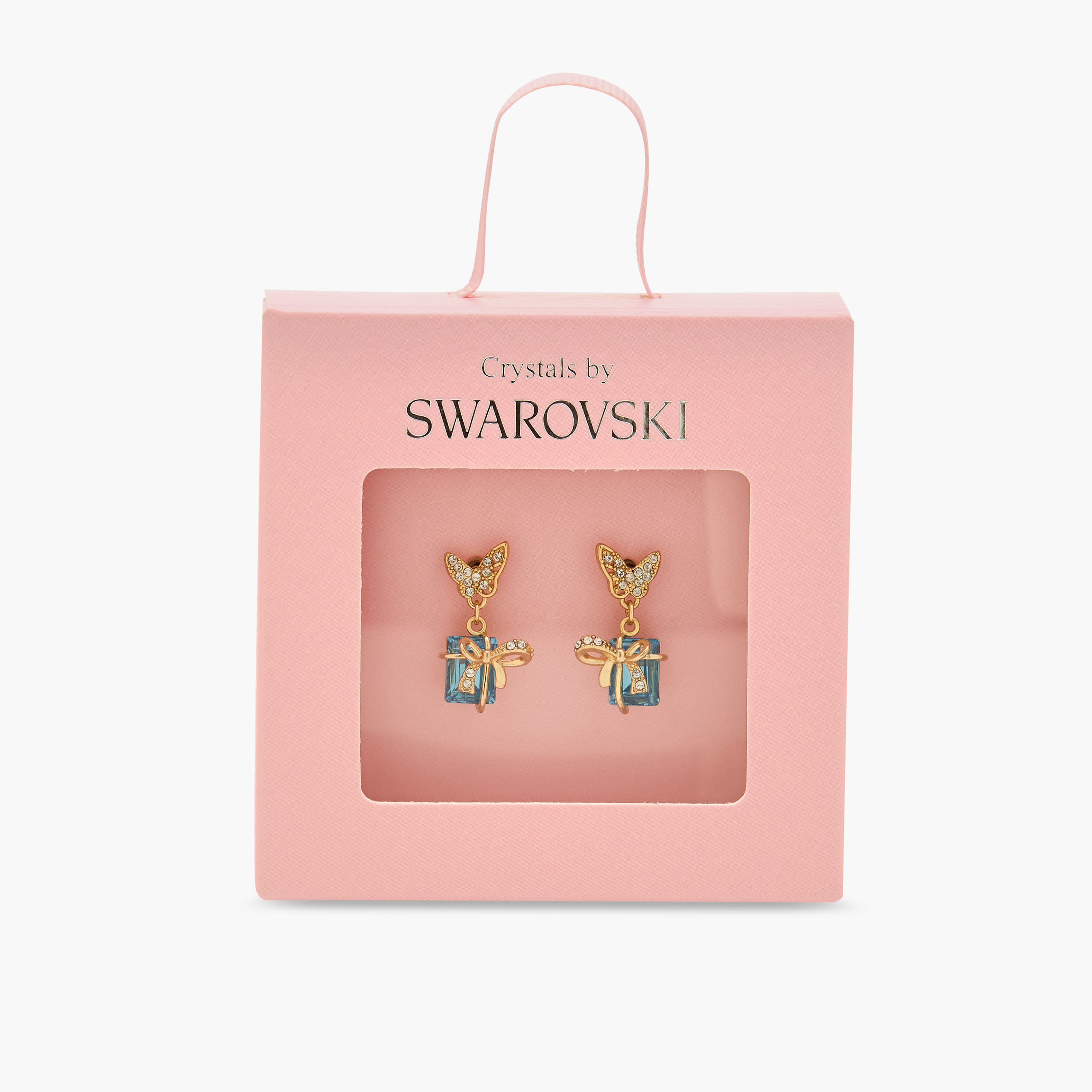 Gold Tone Swarovski Stone Embellished Dangling Earrings with Pushback Closure-women-watchesandjewellery-jewellery-earrings-image-5