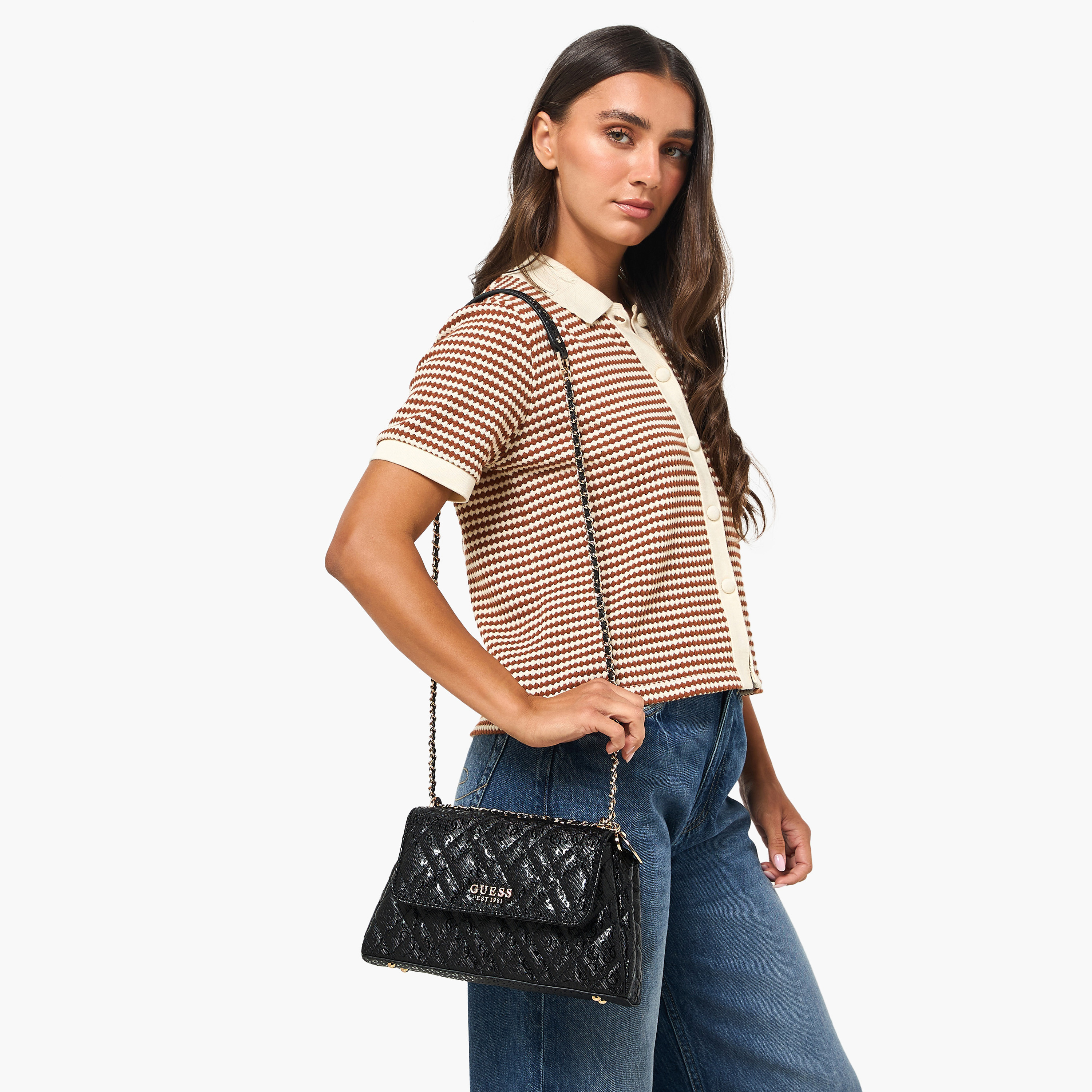 Guess Isemay Quilted Crossbody Bag with Chain Strap-women-bagsandwallets-handbags-image-2