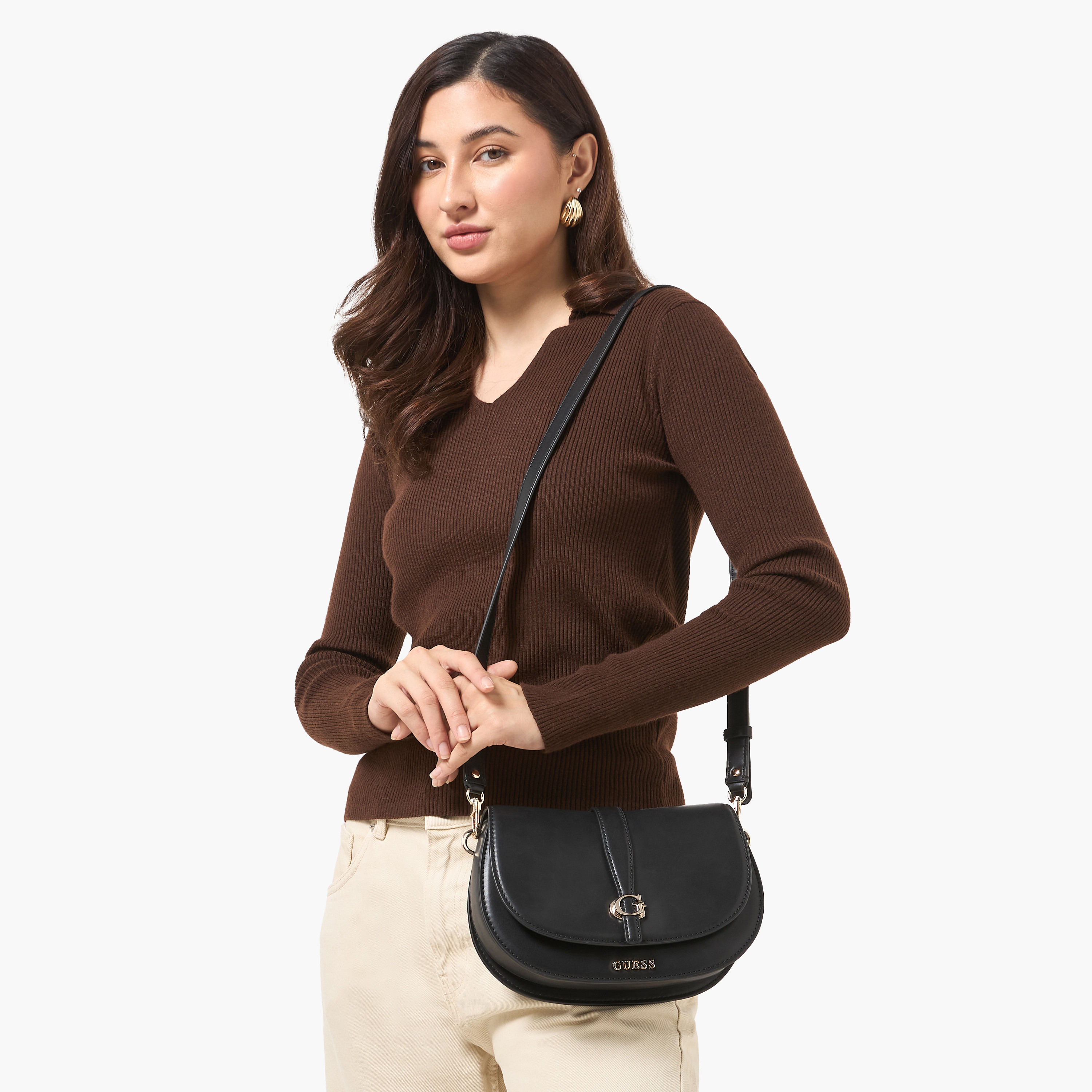 Guess Carrie Solid Crossbody Bag with Detachable Strap-women-bagsandwallets-handbags-image-2