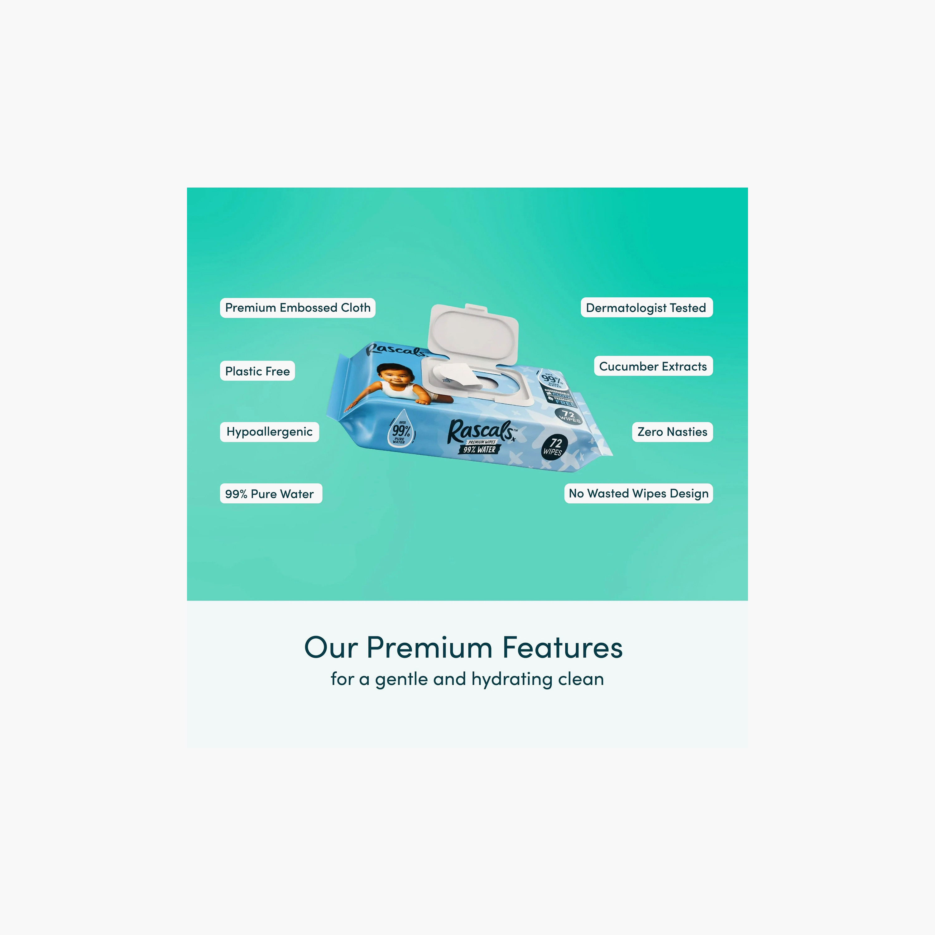 Rascal + Friends Premium Water Wipes - Pack of 3 x 72 Wipes-baby-diapering-babywipes-image-5
