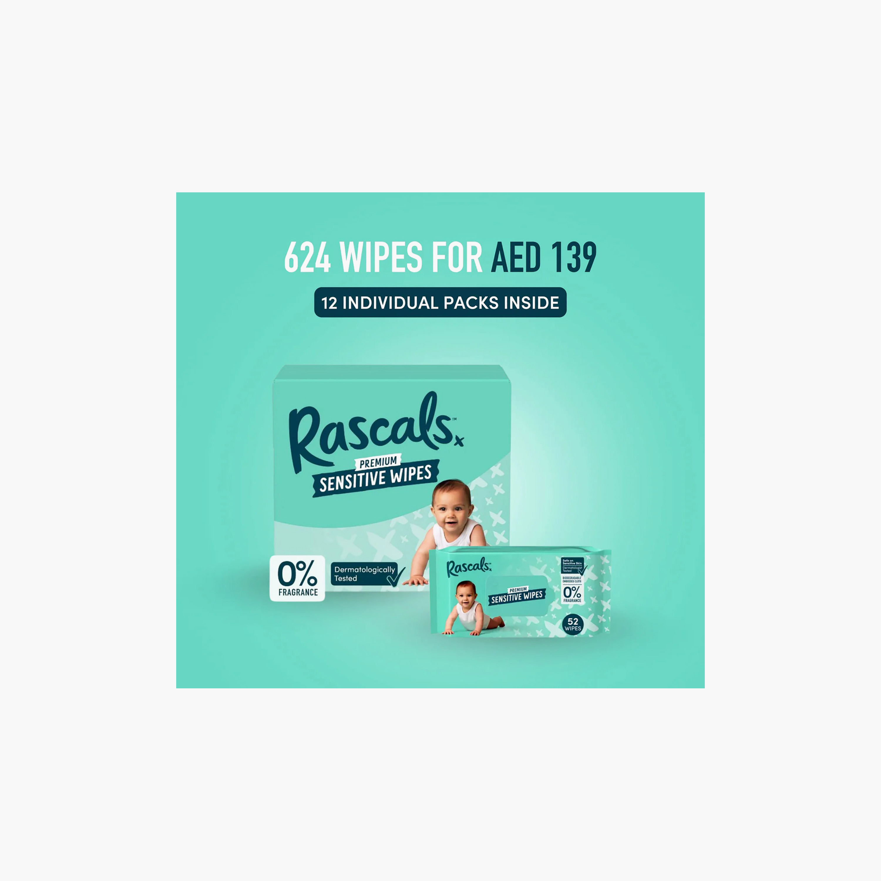 مناديل مبللة بريميوم للأطفال للبشرة الحساسة من راسكالس - عبوة من 12 × 52 منديل-baby-diapering-babywipes-image-14
