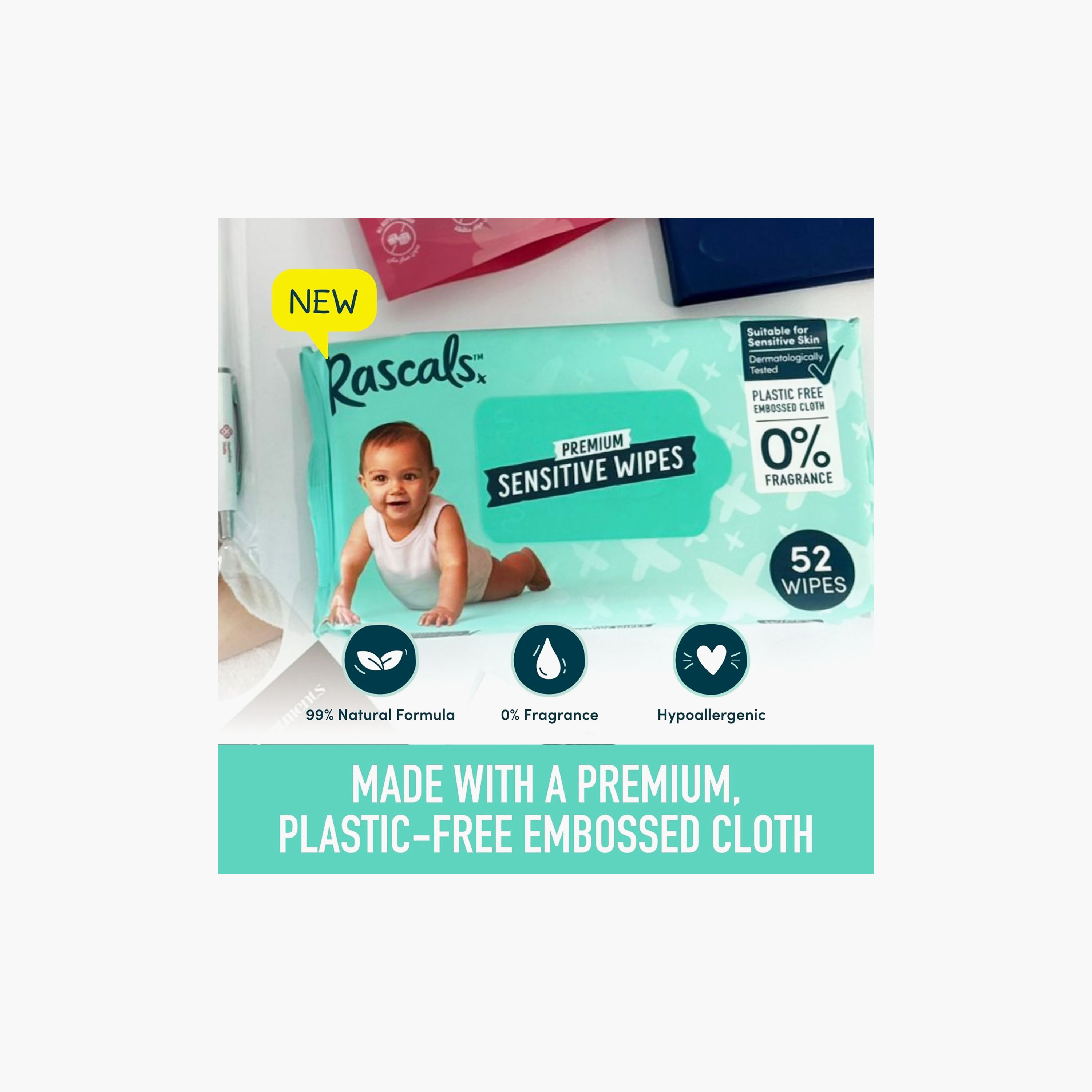 مناديل مبللة بريميوم للأطفال للبشرة الحساسة من راسكالس - عبوة من 12 × 52 منديل-baby-diapering-babywipes-image-9