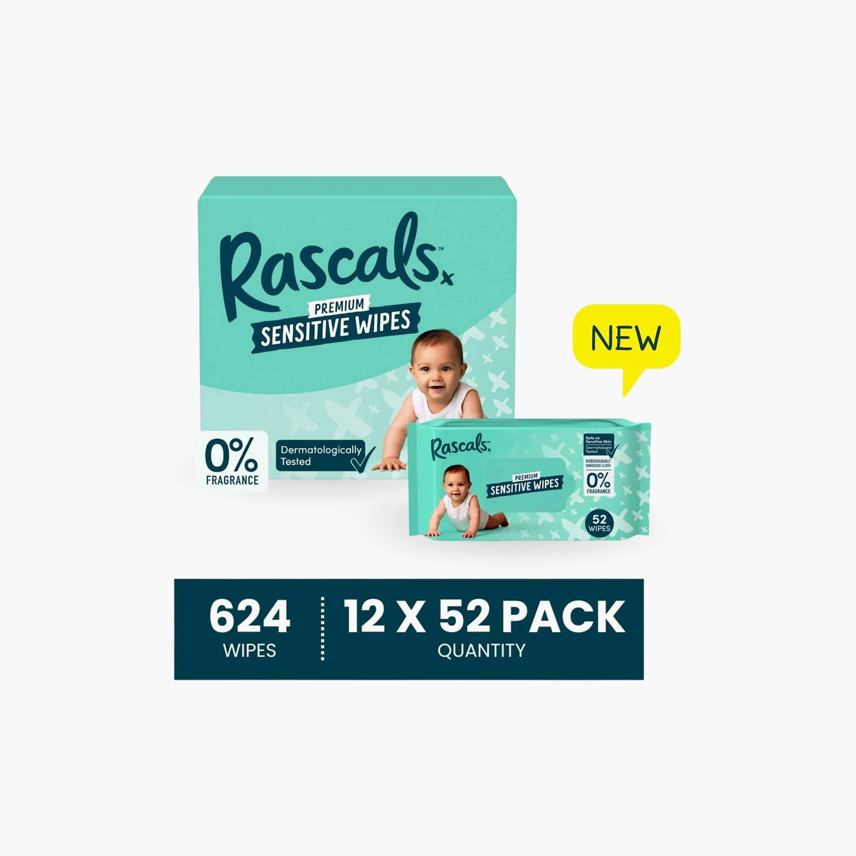 مناديل مبللة بريميوم للأطفال للبشرة الحساسة من راسكالس - عبوة من 12 × 52 منديل-baby-diapering-babywipes-image-8