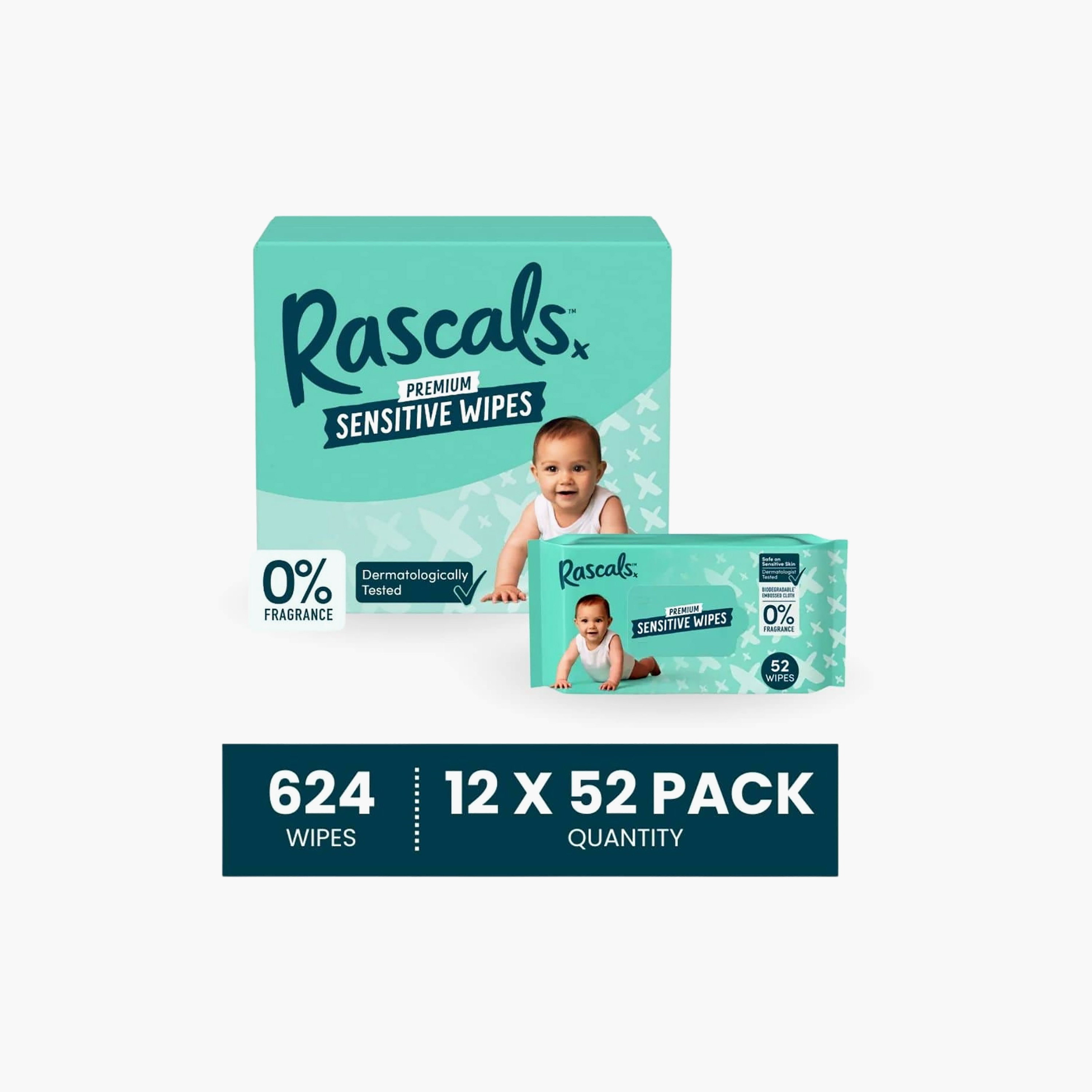 مناديل مبللة بريميوم للأطفال للبشرة الحساسة من راسكالس - عبوة من 12 × 52 منديل-baby-diapering-babywipes-image-7