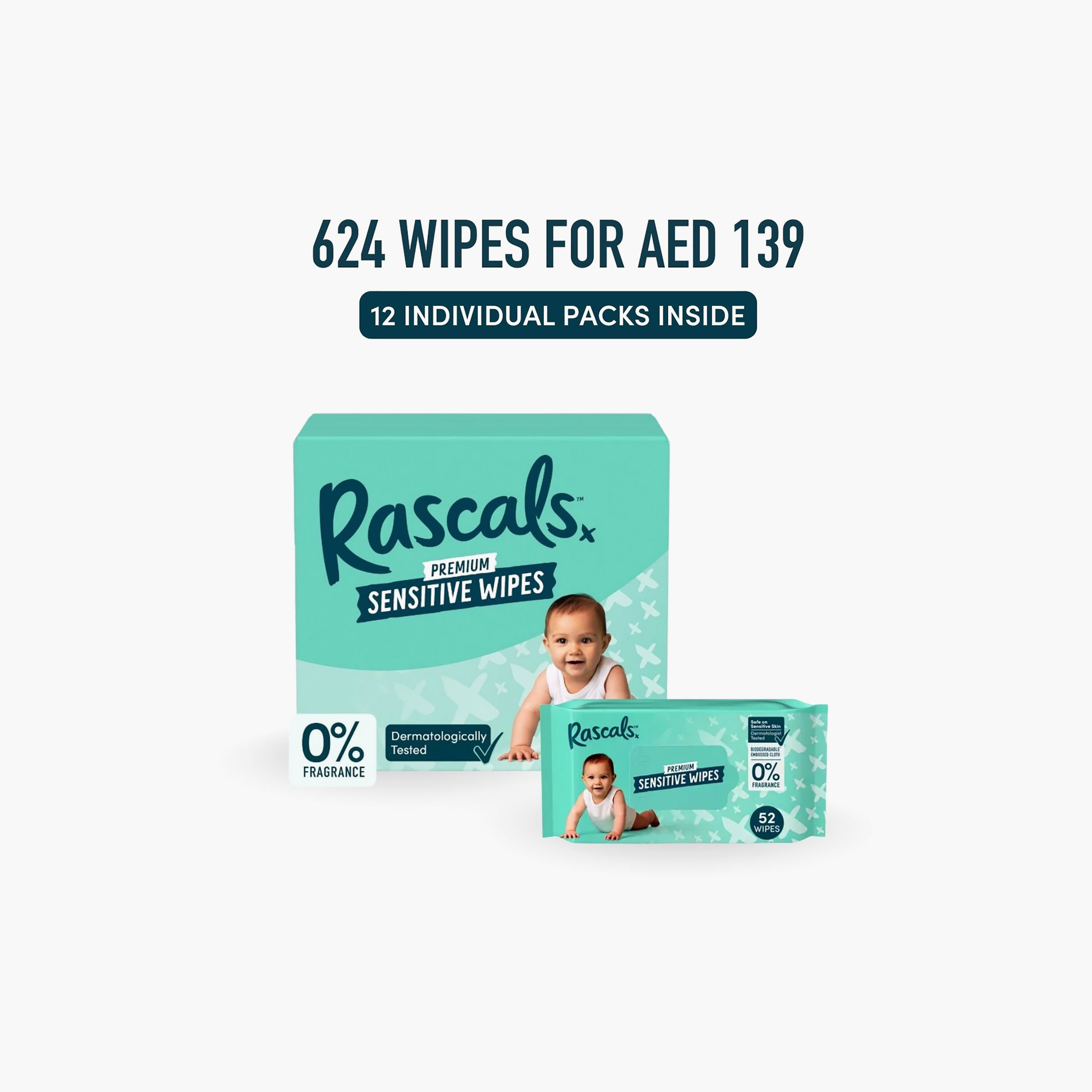 مناديل مبللة بريميوم للأطفال للبشرة الحساسة من راسكالس - عبوة من 12 × 52 منديل-baby-diapering-babywipes-image-4