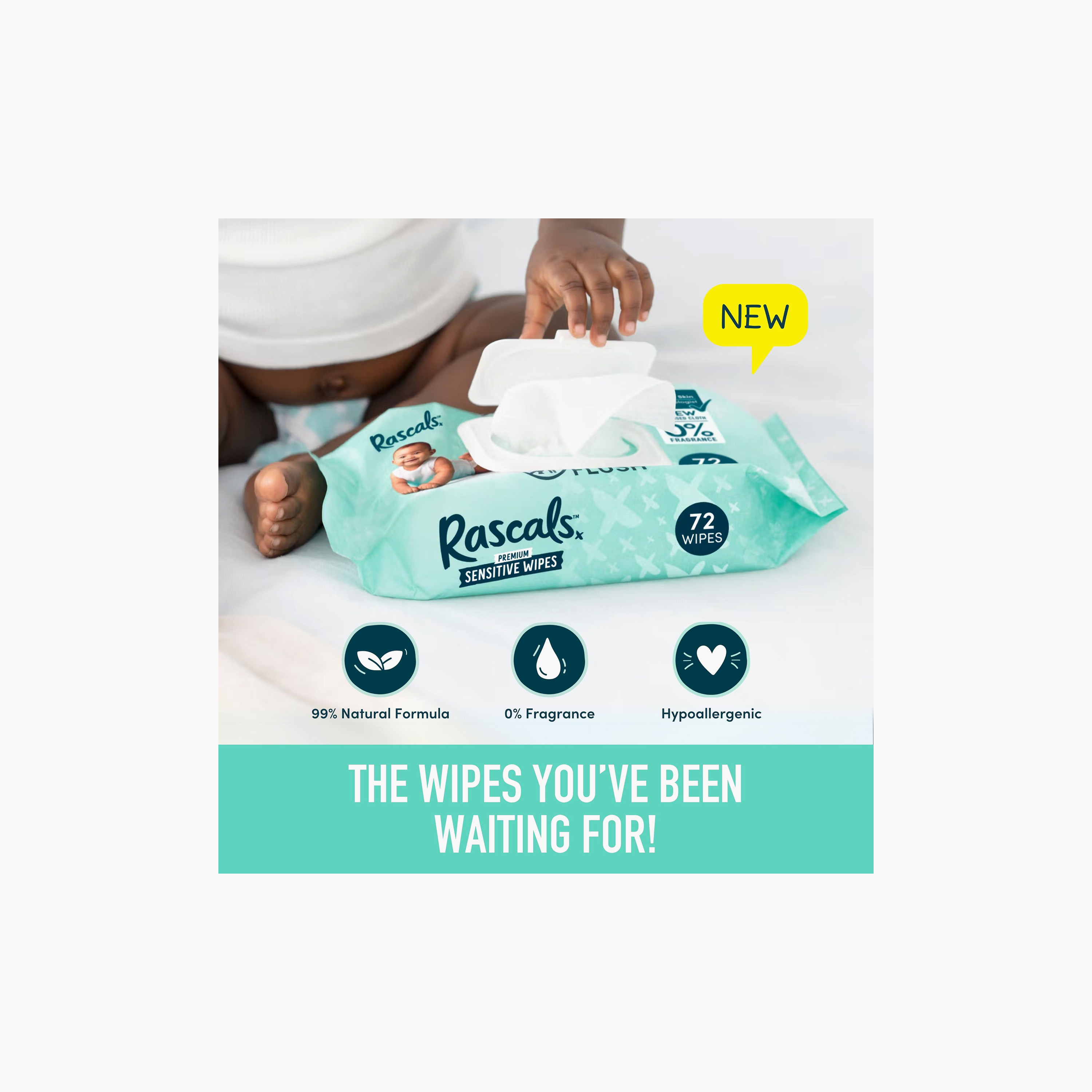 Rascal + Friends Premium Baby Sensitive Wipes - Pack of 8 x 80 Wipes-baby-diapering-babywipes-image-6