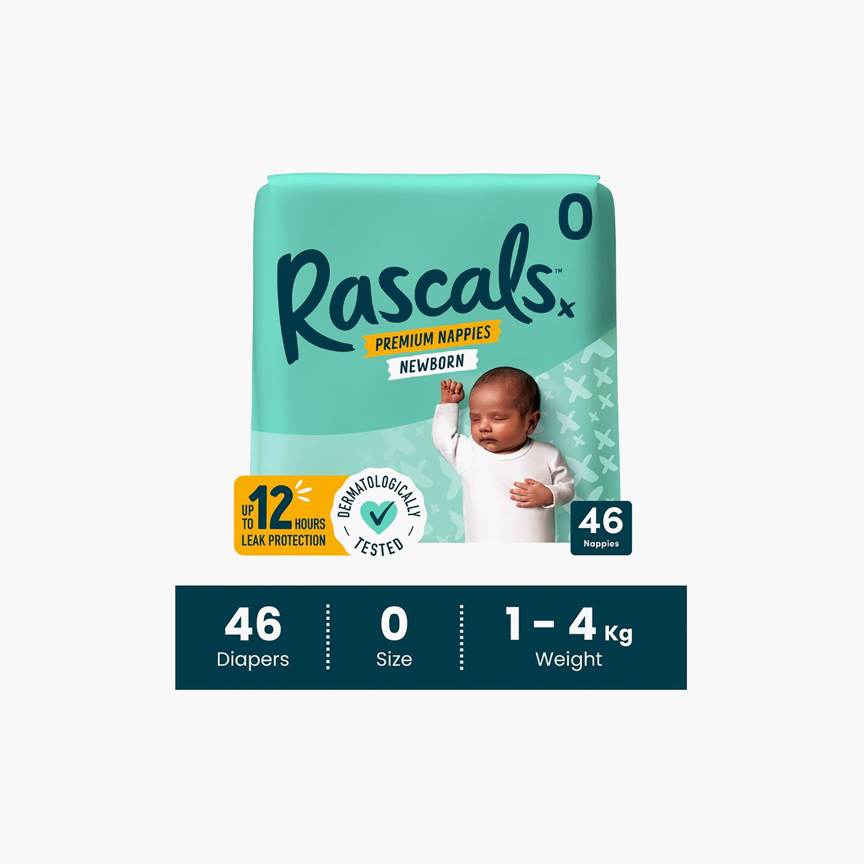 حفاضات بريميوم لحديثي الولادة 46 قطعة من راسكالس - مقاس 0 - 1-4 كجم-baby-diapering-diapers-image-2