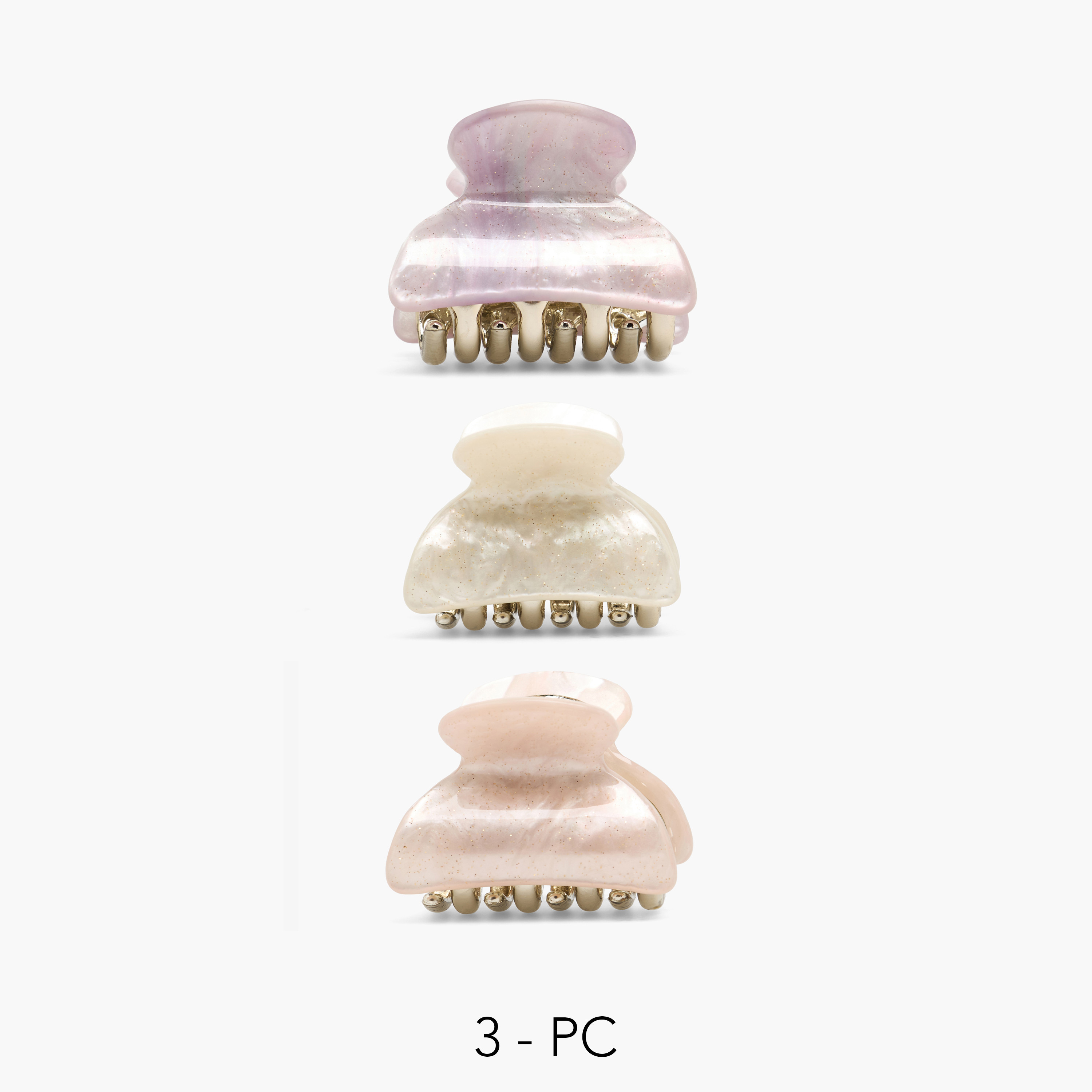Pack of 3 Curved Hair Clamps with Marble Design-women-hairaccessories-clamps-image-1