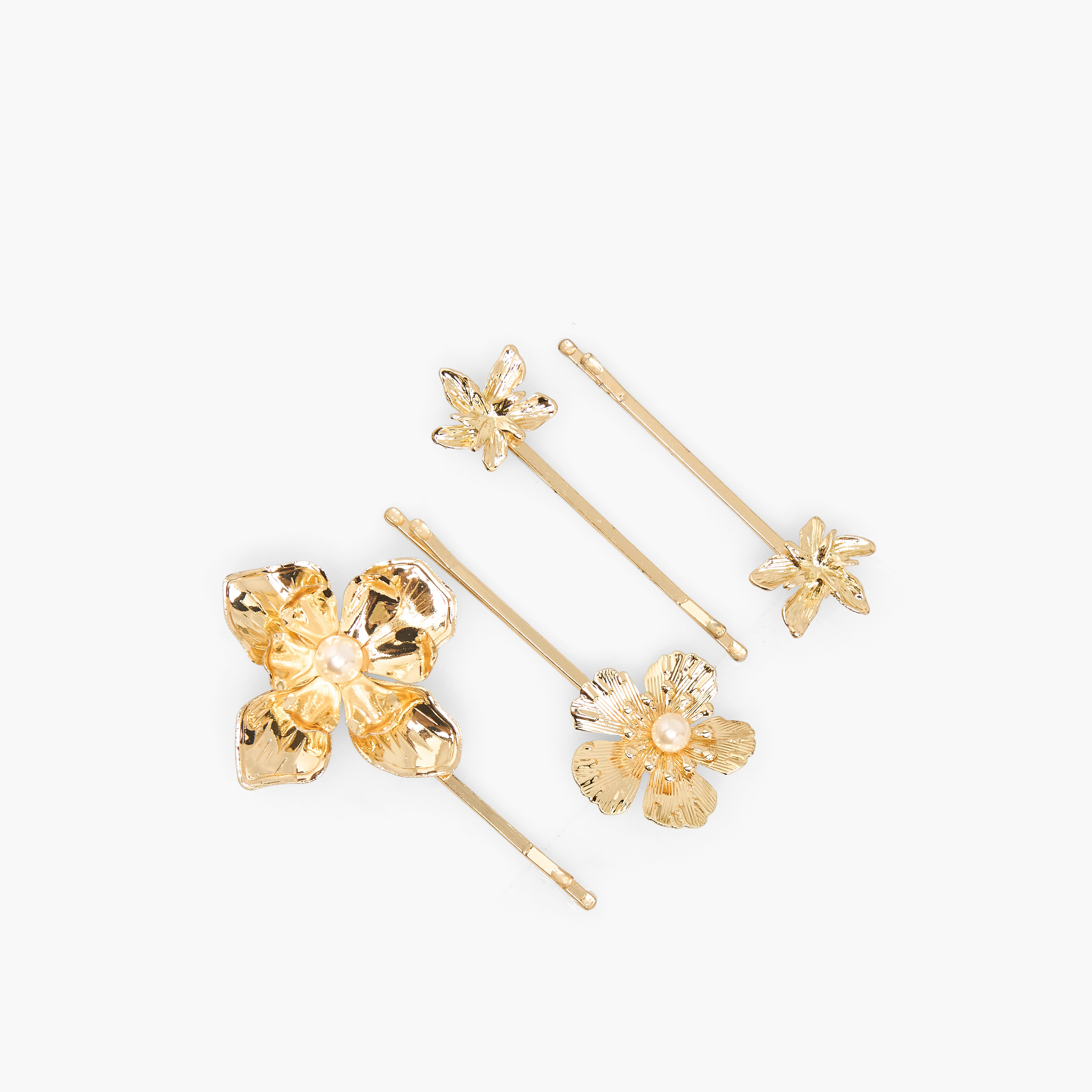 دبابيس شعر بتصميم زهري - 4 قطع-women-hairaccessories-clips-image-2