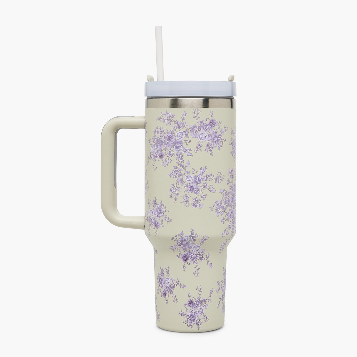 Floral Print Double Wall Stainless Steel Tumbler with Straw-household-dining-drinkserveware-bottles-image-1