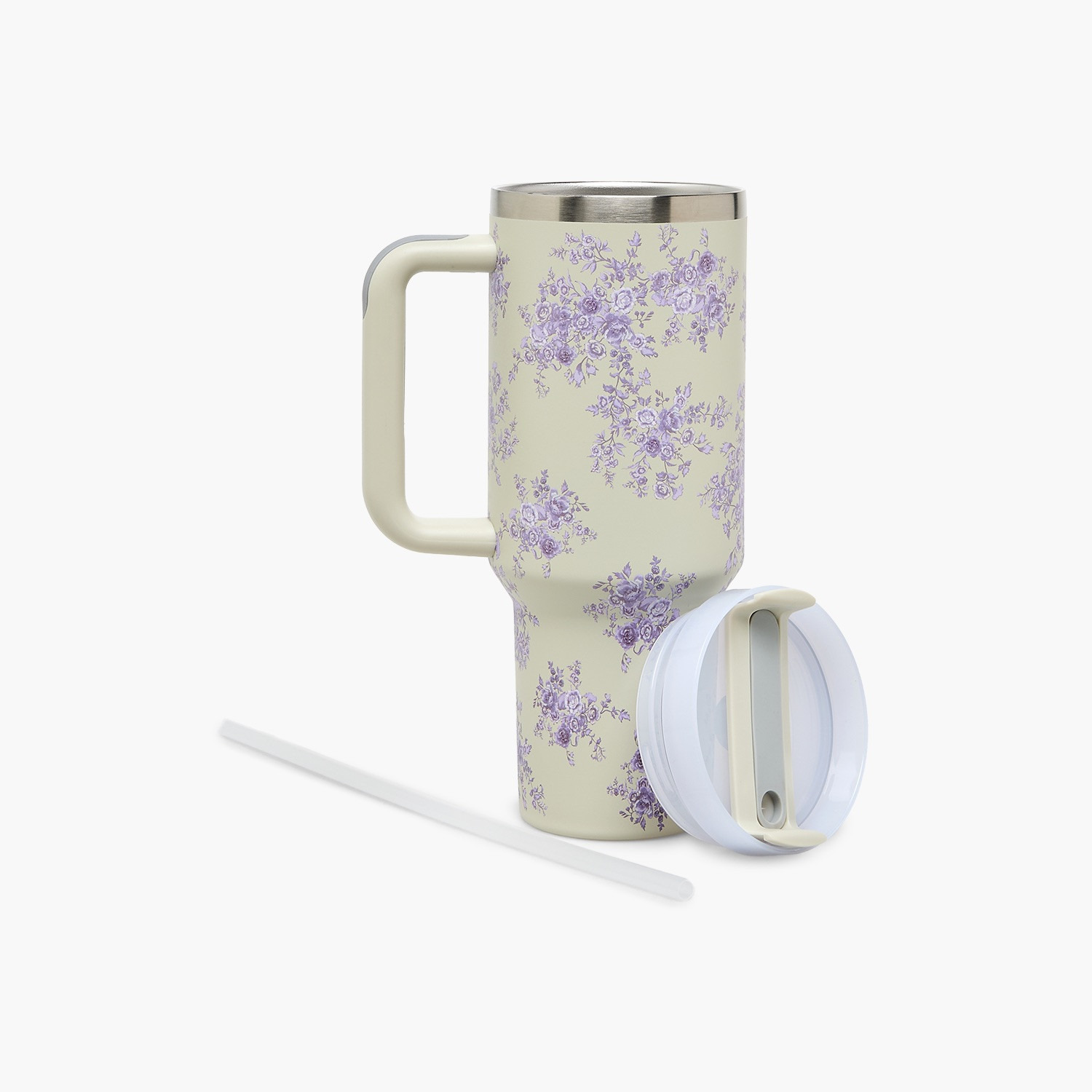 Floral Print Double Wall Stainless Steel Tumbler with Straw-household-dining-drinkserveware-bottles-image-3