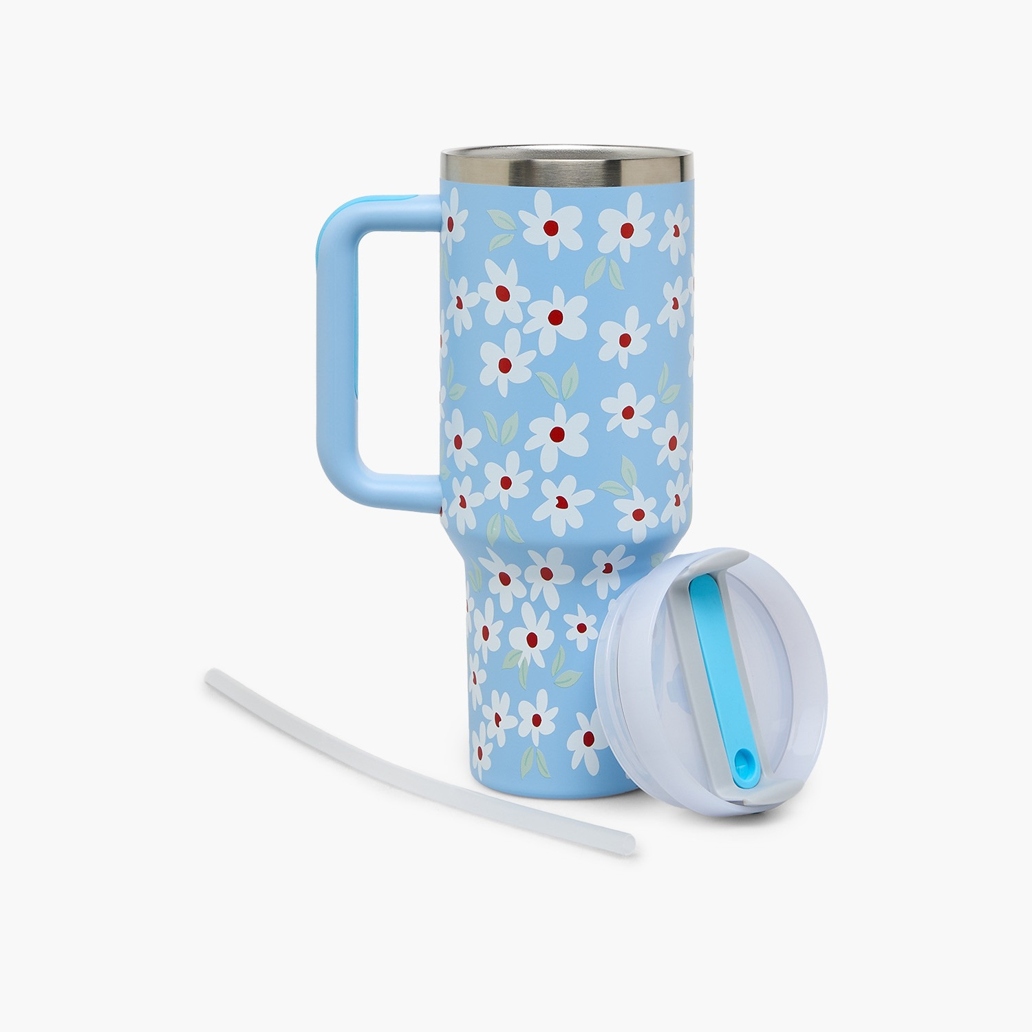 Daisy Print Double Wall Stainless Steel Tumbler with Straw-household-dining-drinkserveware-bottles-image-3