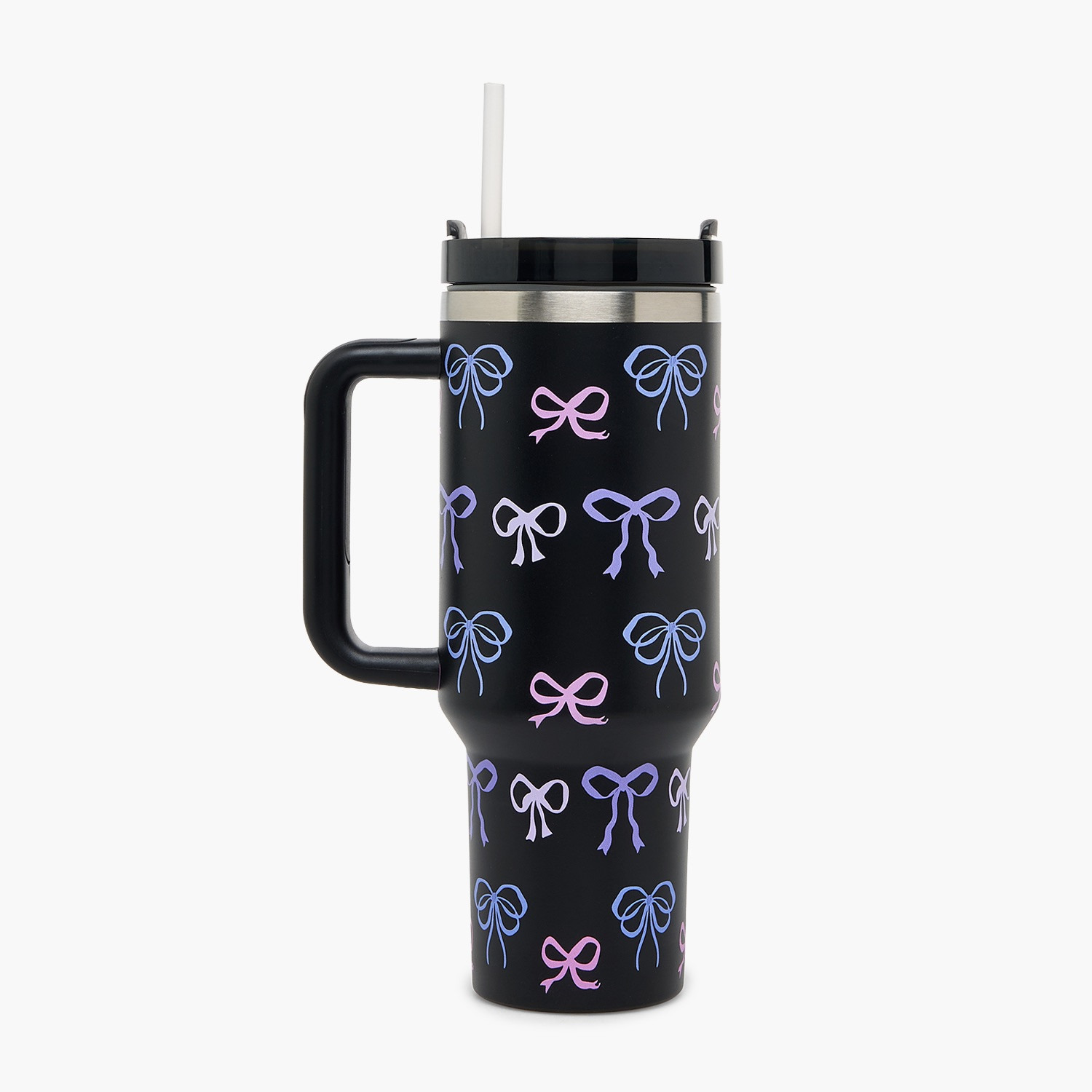 Bow Print Double Wall Stainless Steel Tumbler with Straw-household-dining-drinkserveware-bottles-image-1