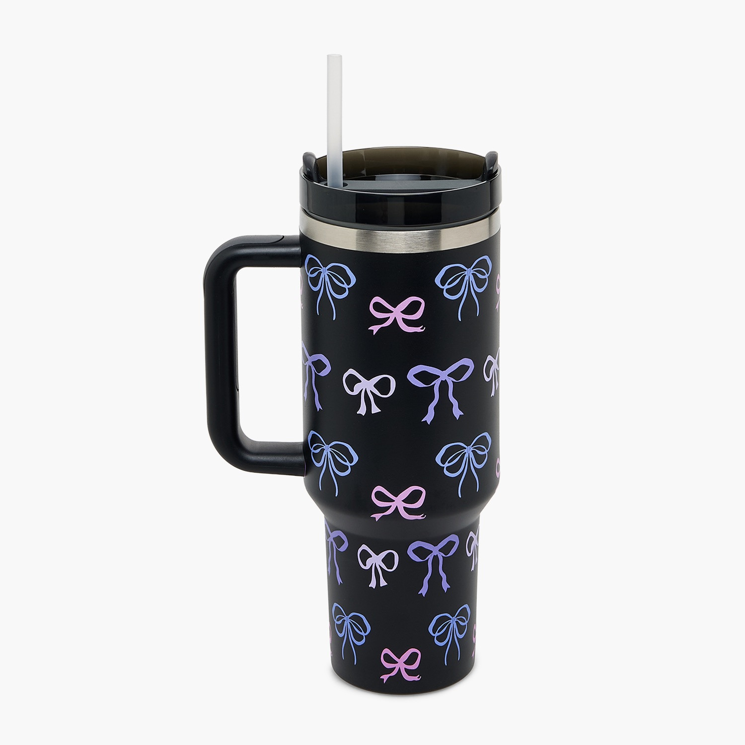 Bow Print Double Wall Stainless Steel Tumbler with Straw-household-dining-drinkserveware-bottles-image-2
