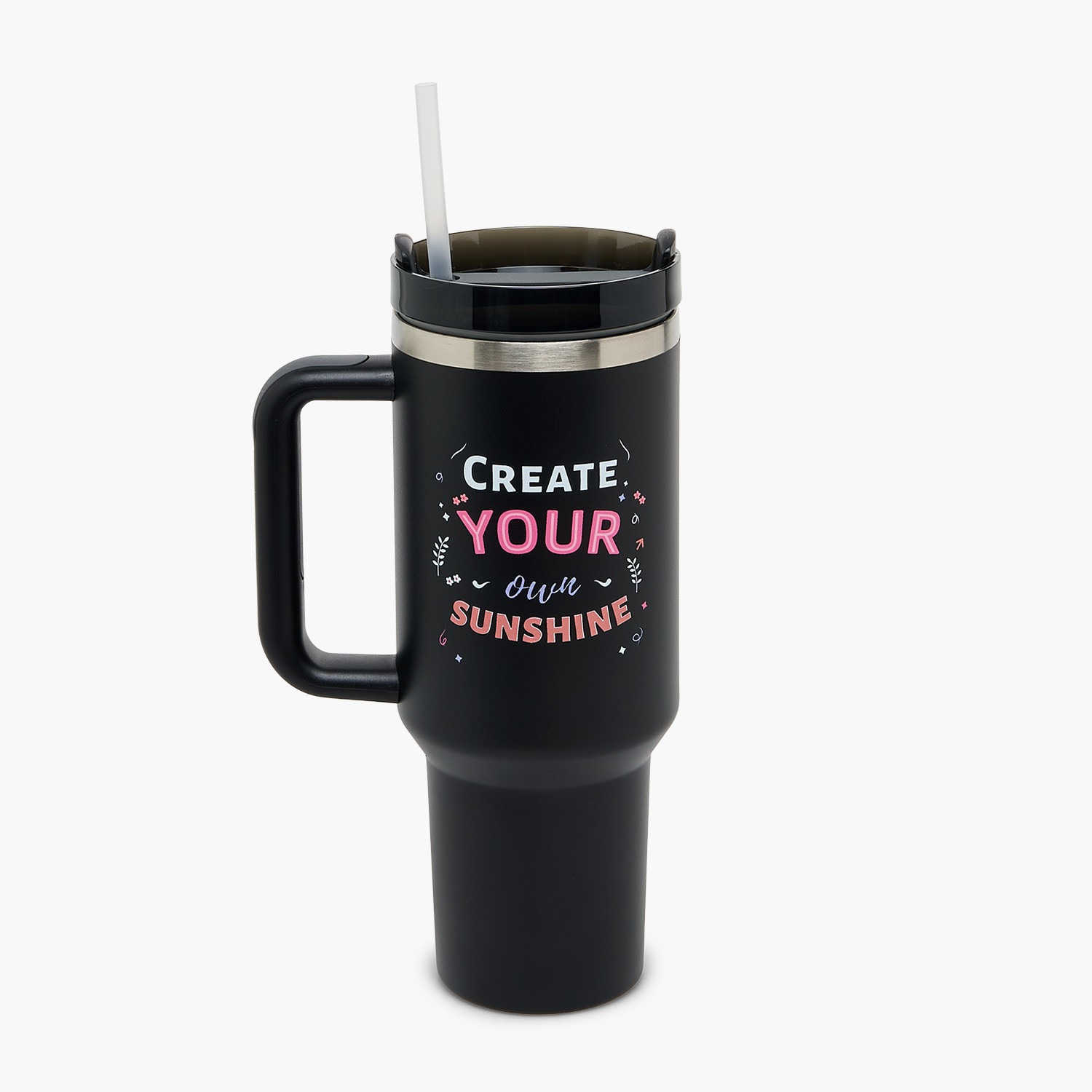 Slogan Print Double Wall Stainless Steel Tumbler with Straw-household-dining-drinkserveware-bottles-image-2