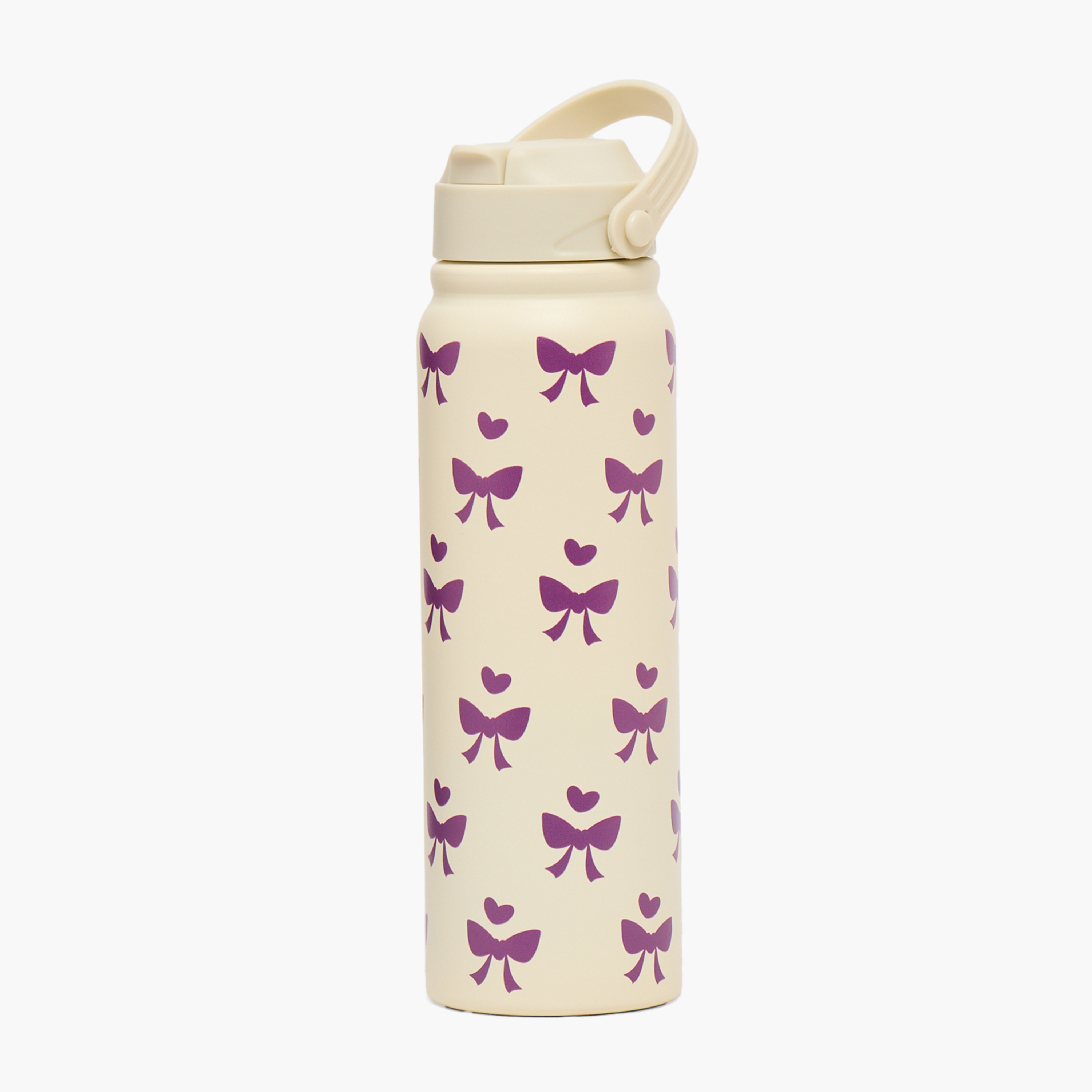 Bow Print Stainless Steel Water Bottle with Flip Spout and Handle - 800 ml-school-waterbottles-image-1
