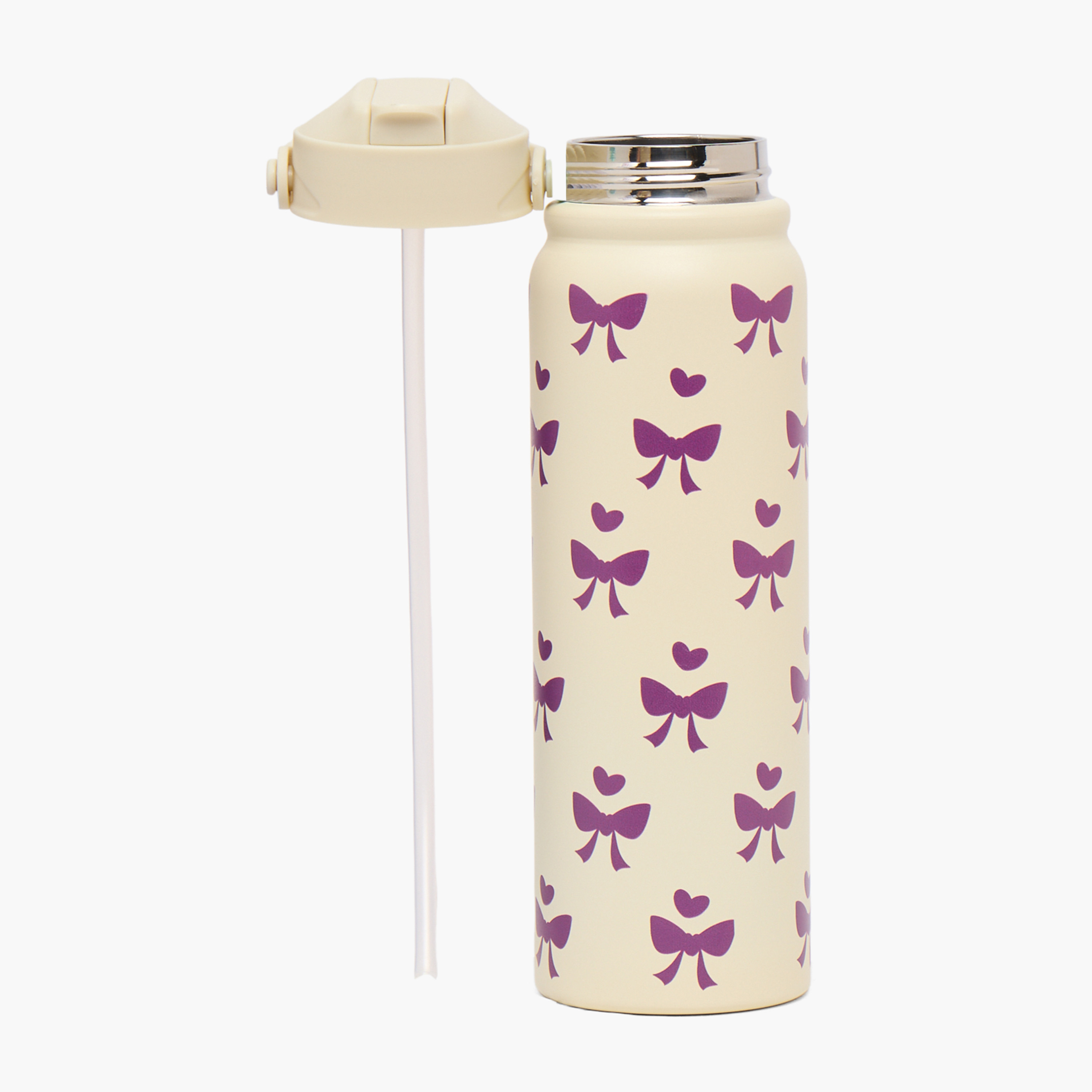 Bow Print Stainless Steel Water Bottle with Flip Spout and Handle - 800 ml-school-waterbottles-image-2