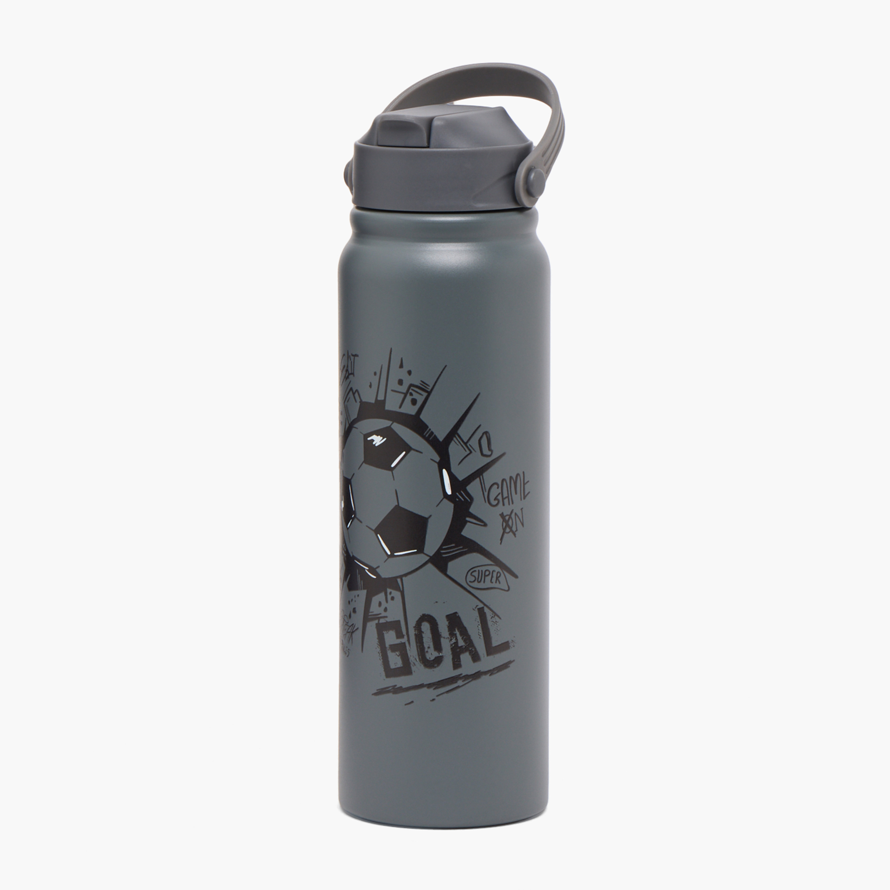 Football Print Stainless Steel Water Bottle with Flip Spout and Handle - 800 ml-school-waterbottles-image-1