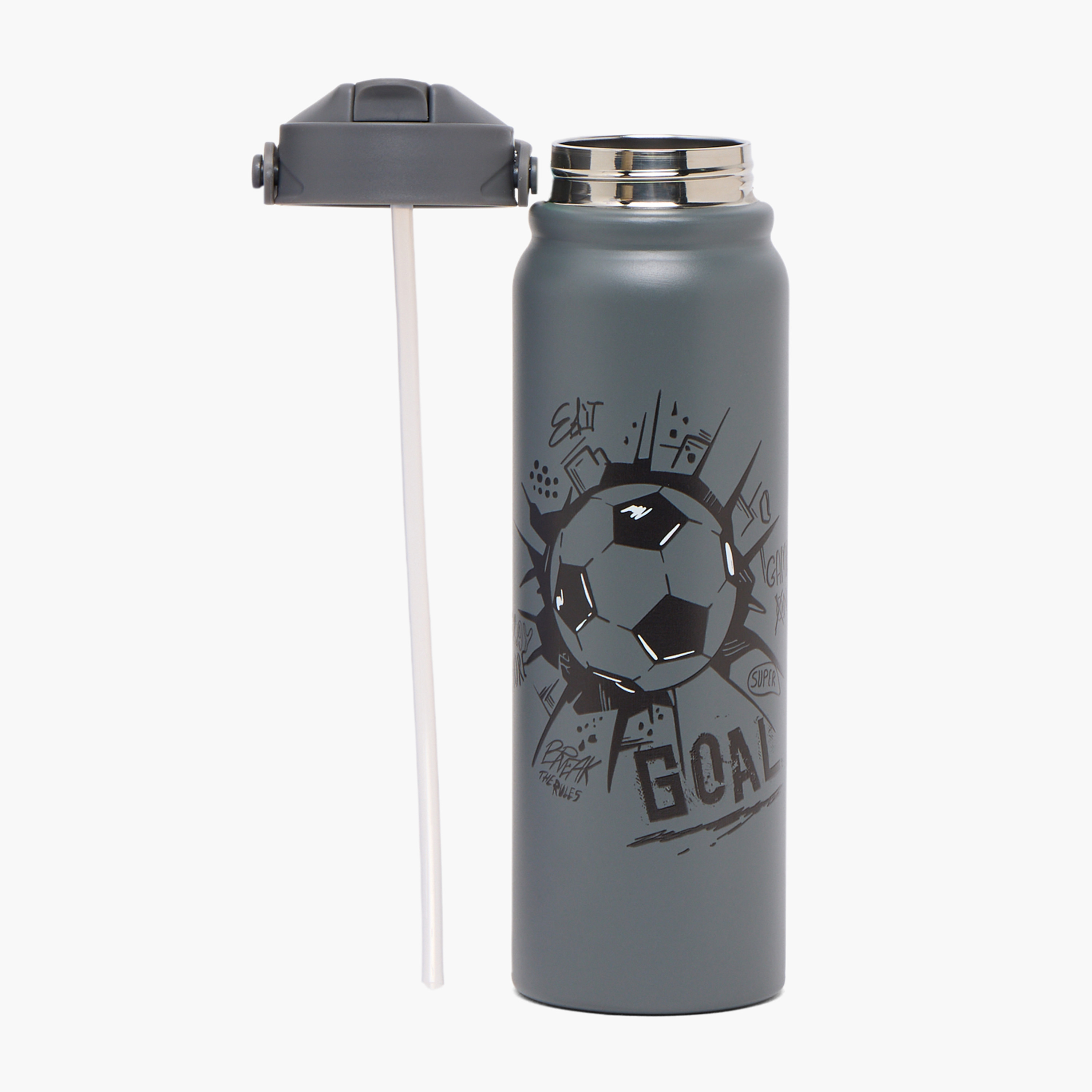 Football Print Stainless Steel Water Bottle with Flip Spout and Handle - 800 ml-school-waterbottles-image-2