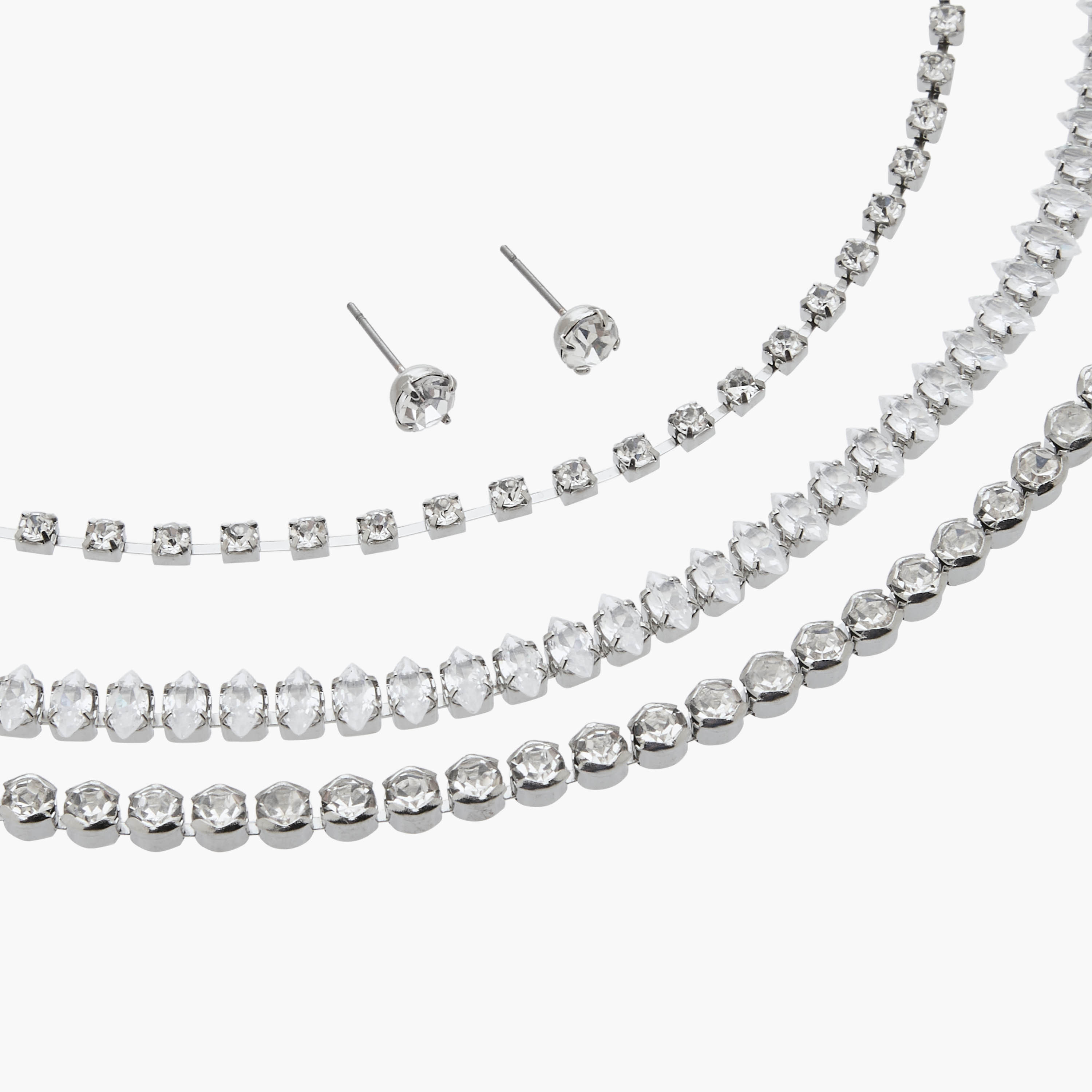 Set of 4 - Stone Embellished Silver Tone Necklace and Earrings-women-watchesandjewellery-jewellery-jewellerysets-image-5