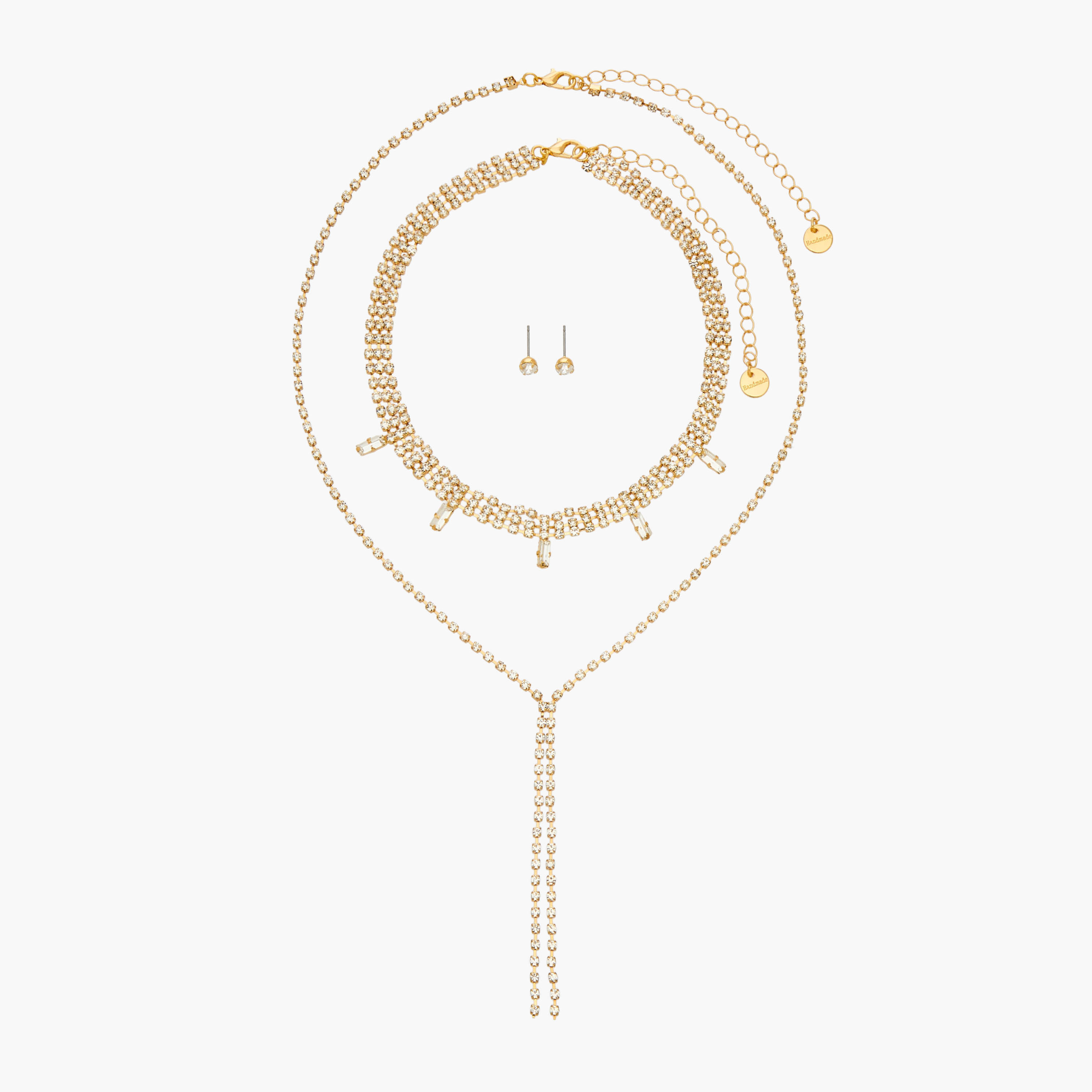 Set of 3 - Stone Embellished Gold Tone Necklace and Earrings-women-watchesandjewellery-jewellery-jewellerysets-image-1