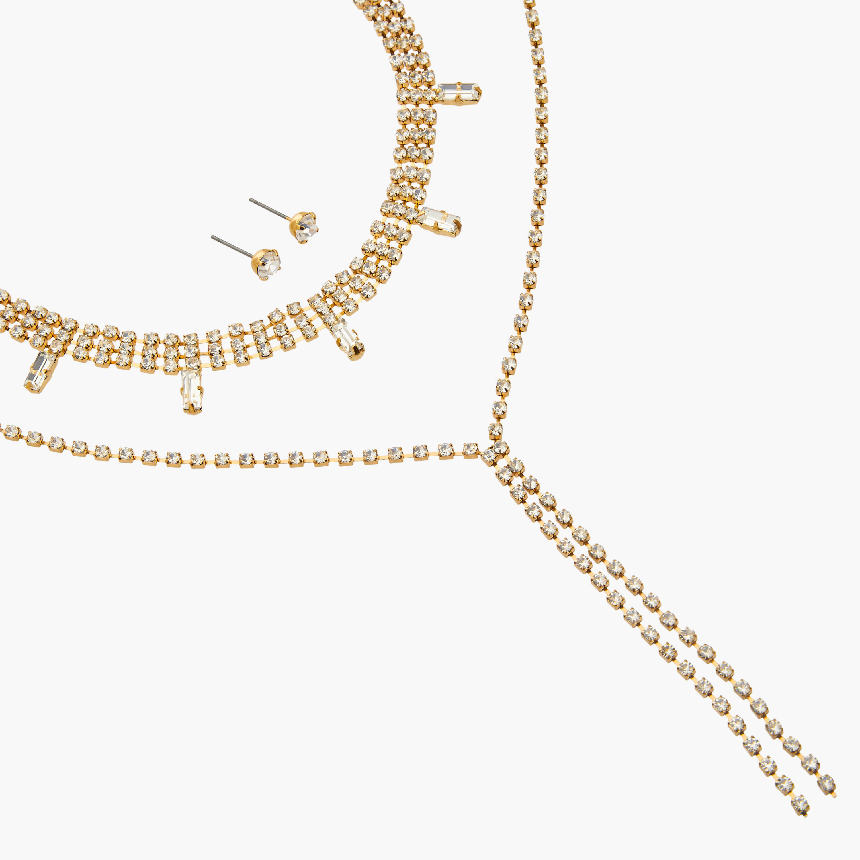 Set of 3 - Stone Embellished Gold Tone Necklace and Earrings-women-watchesandjewellery-jewellery-jewellerysets-image-4