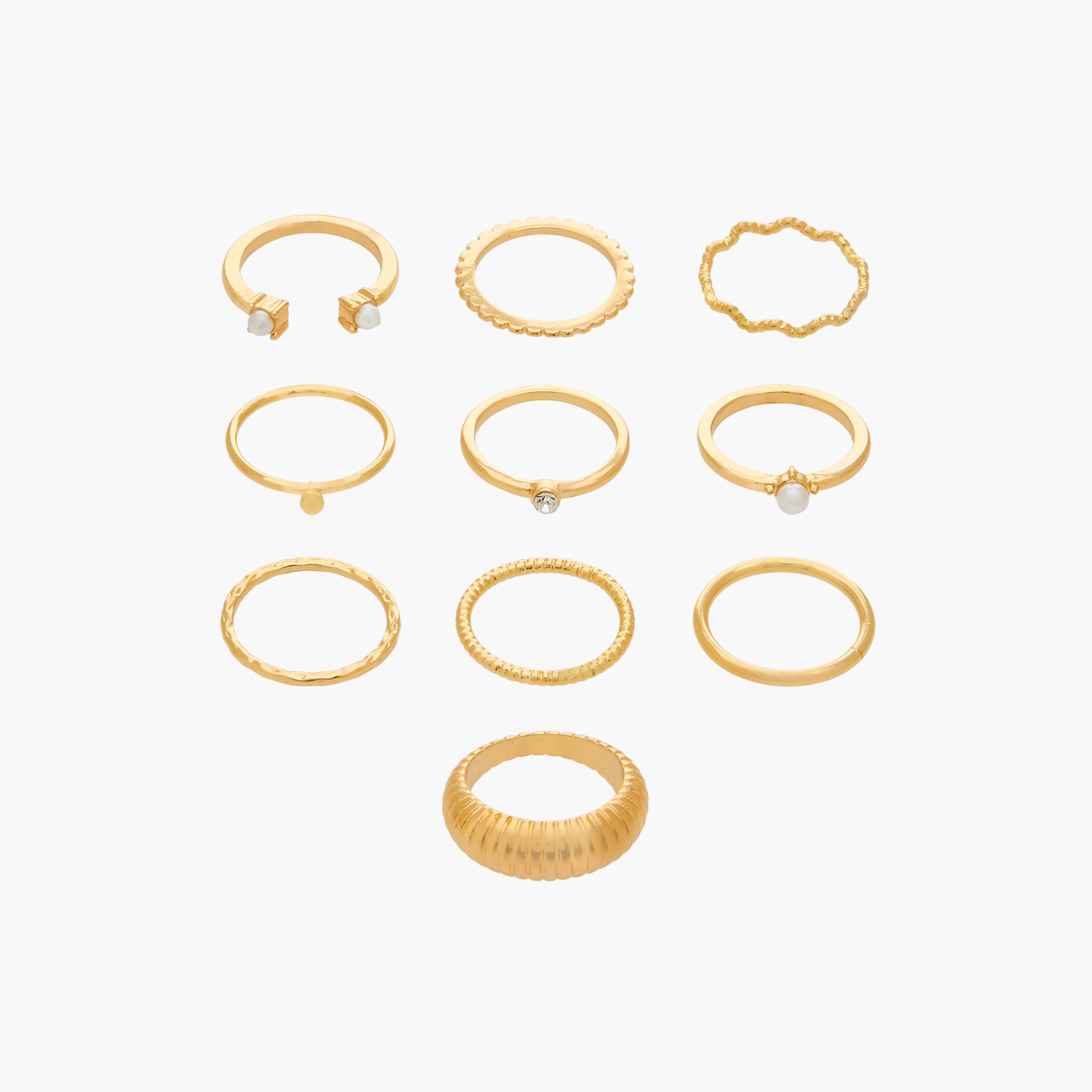 Set of 10 - Gold Tone Ring with Assorted Design-women-watchesandjewellery-jewellery-rings-image-1