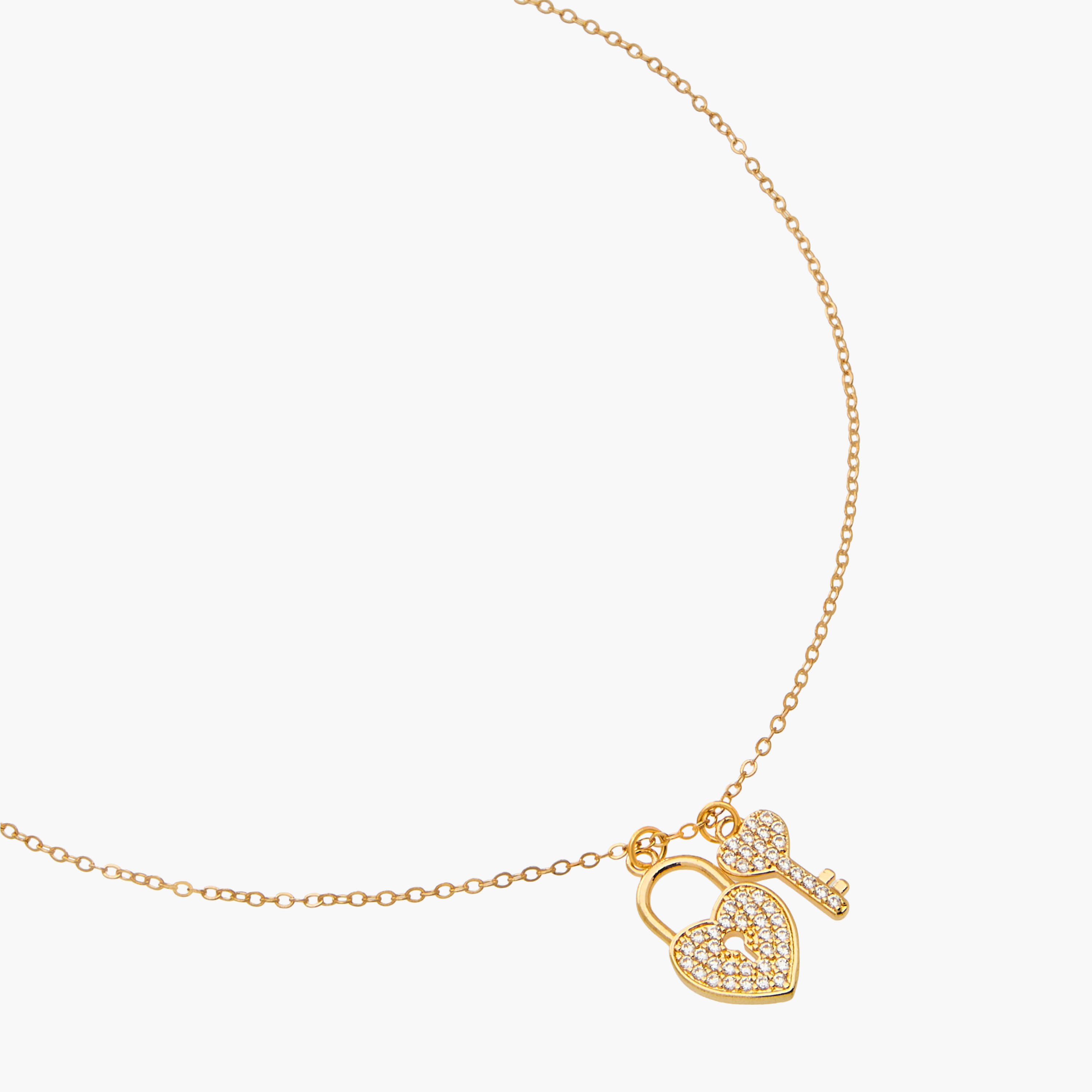 عقد ذهبي اللون بدلاية قلب قفل ومفتاح-women-watchesandjewellery-jewellery-necklacesandpendants-image-2