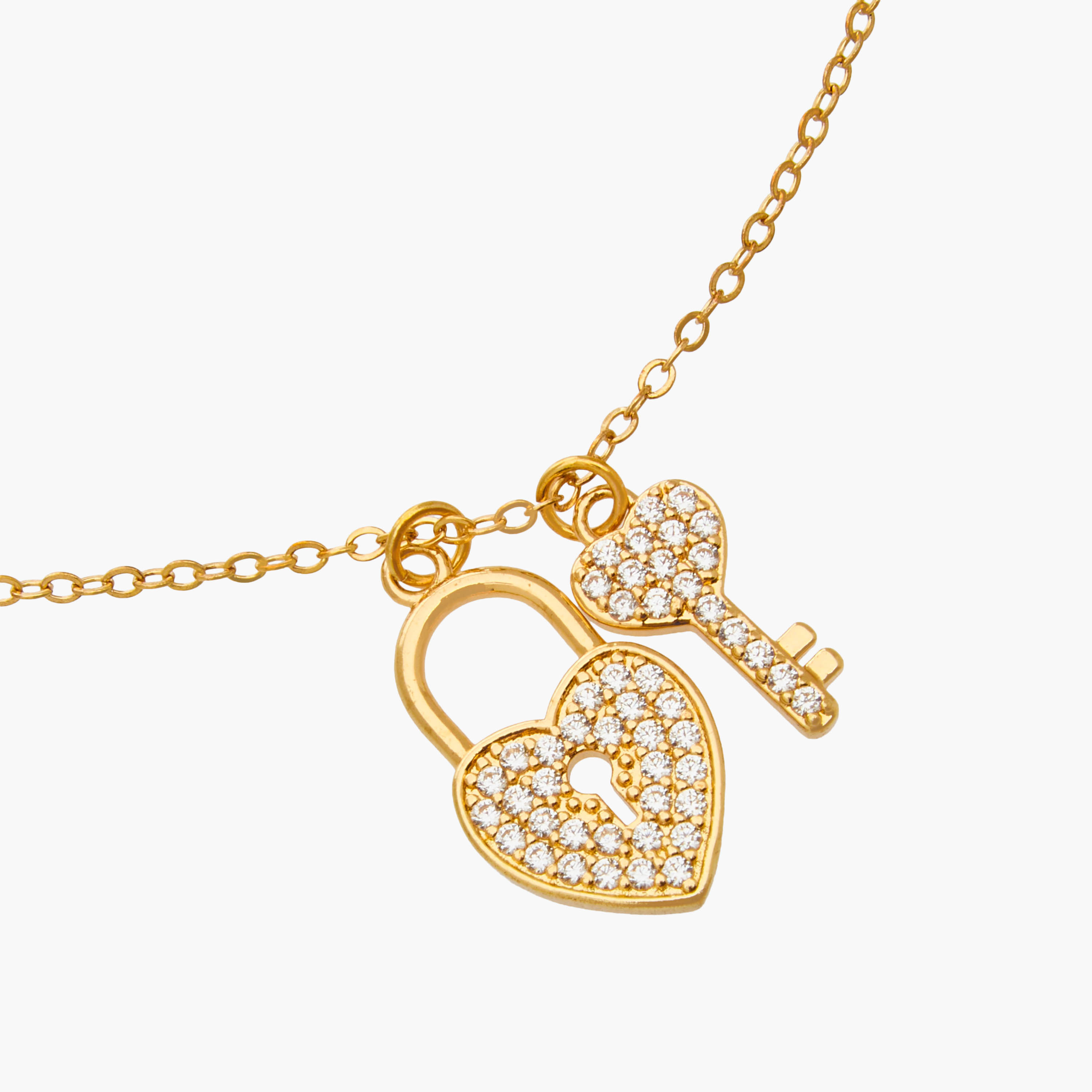 عقد ذهبي اللون بدلاية قلب قفل ومفتاح-women-watchesandjewellery-jewellery-necklacesandpendants-image-4