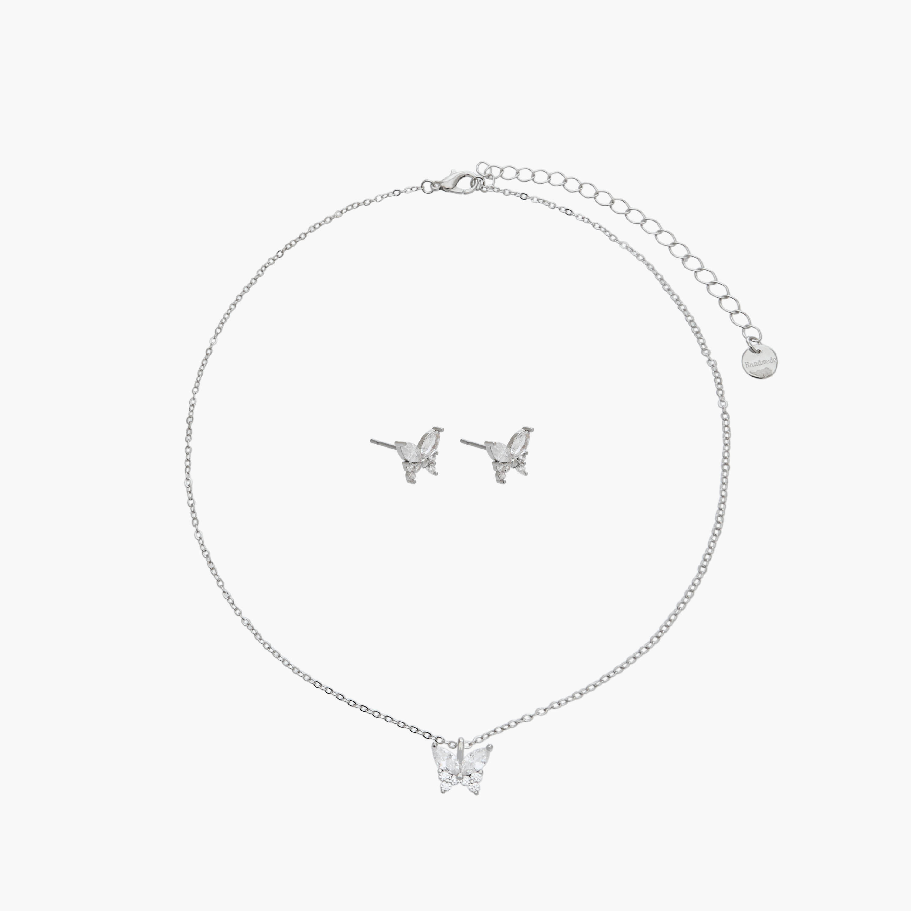 Set of 2 - Cubic Zirconia Stone Embellished Butterfly Pendant Necklace and Earrings-women-watchesandjewellery-jewellery-jewellerysets-image-1