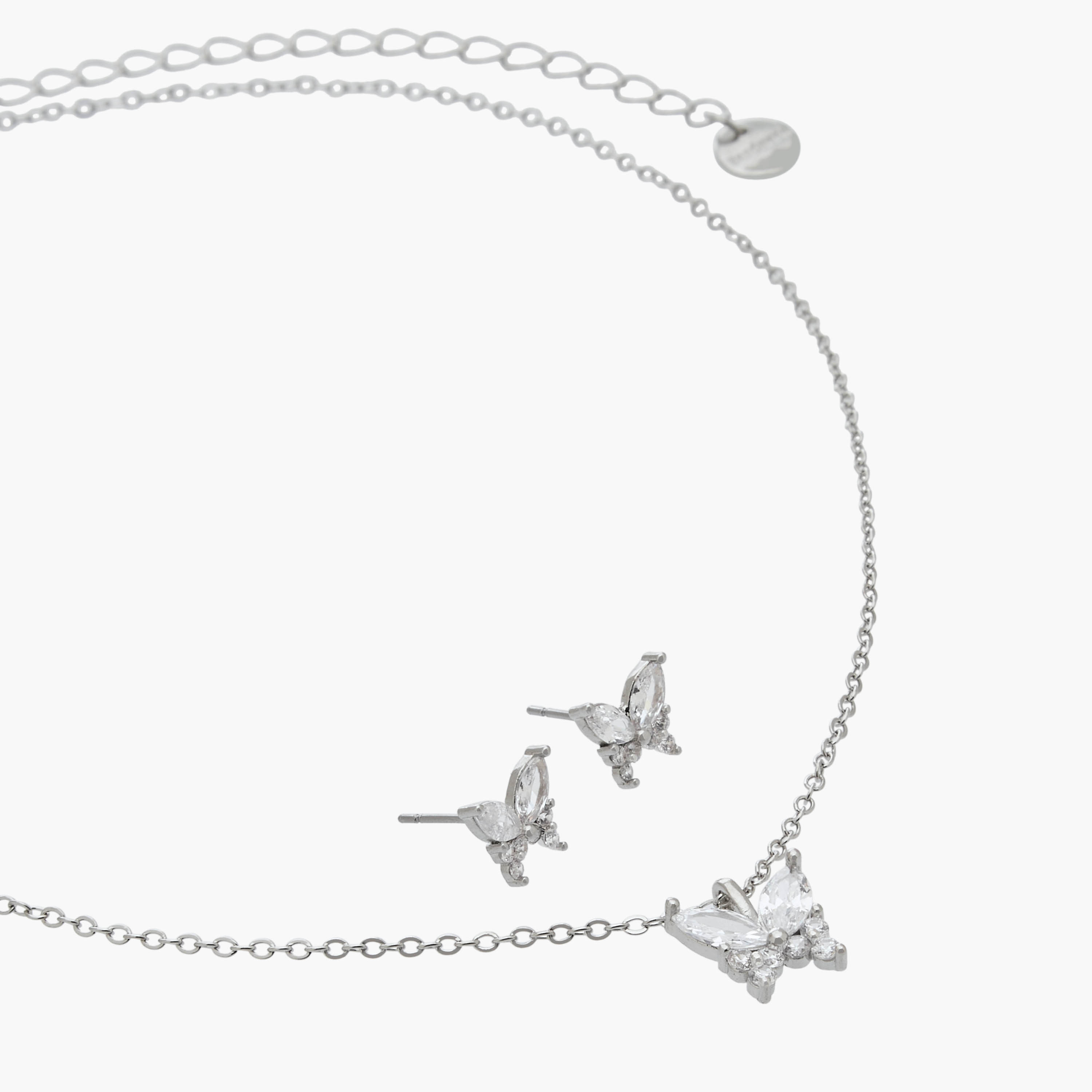 Set of 2 - Cubic Zirconia Stone Embellished Butterfly Pendant Necklace and Earrings-women-watchesandjewellery-jewellery-jewellerysets-image-3