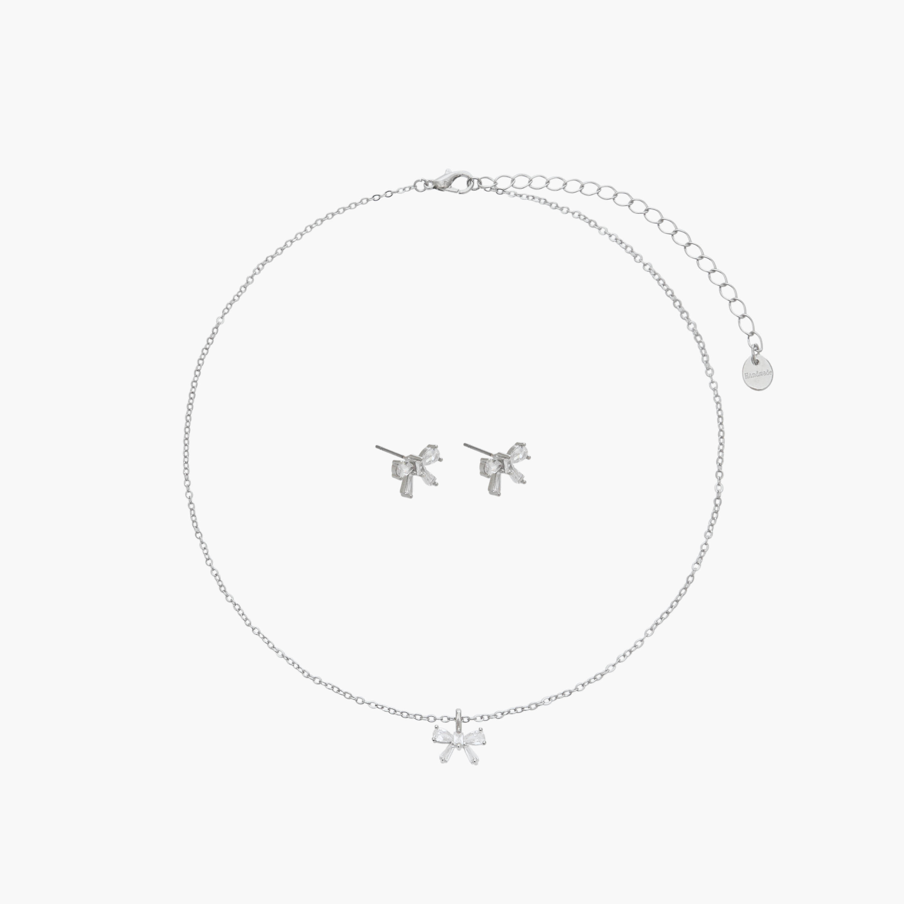 Set of 2 - Cubic Zirconia Embellished Bow Pendant Necklace and Earrings-women-watchesandjewellery-jewellery-jewellerysets-image-1