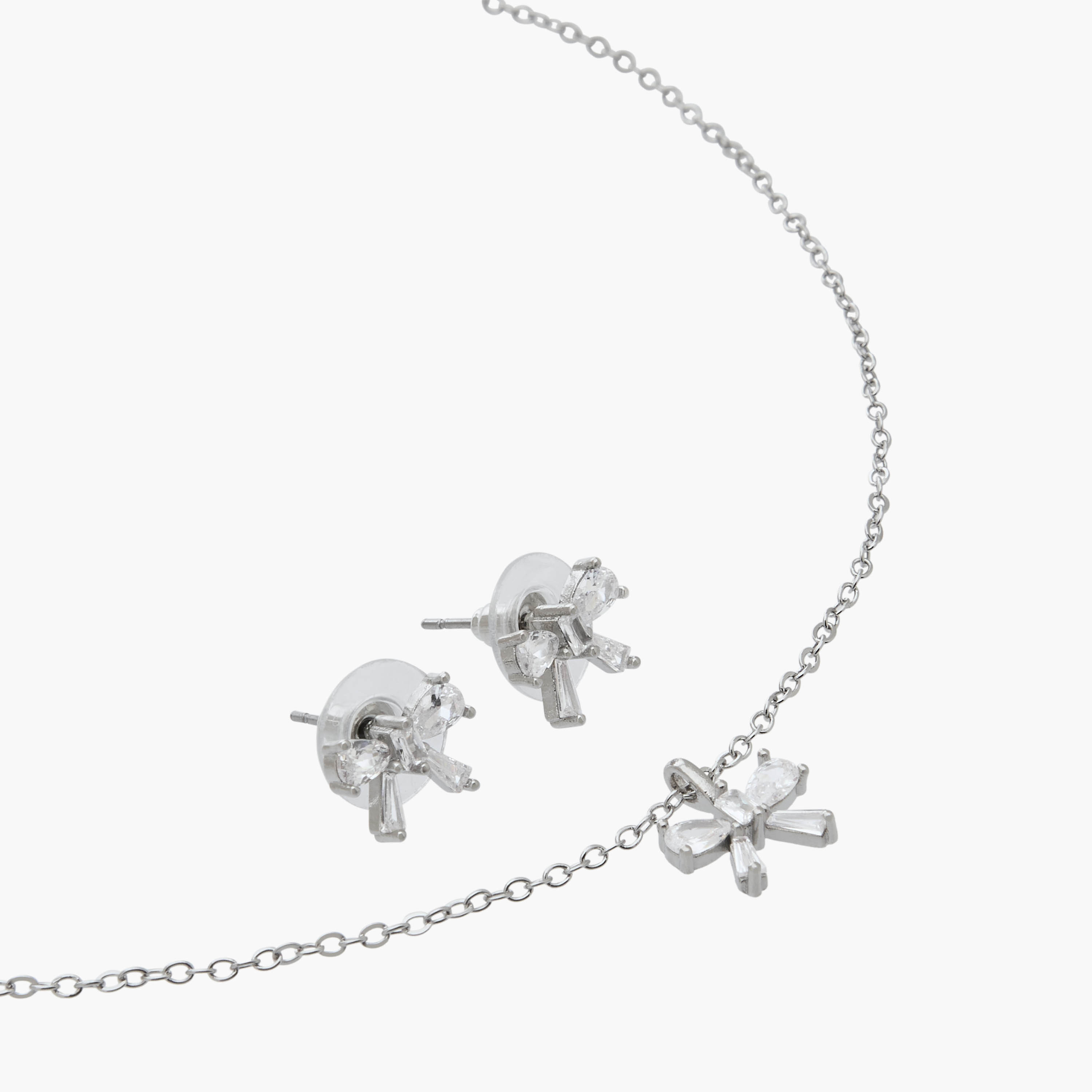 Set of 2 - Cubic Zirconia Embellished Bow Pendant Necklace and Earrings-women-watchesandjewellery-jewellery-jewellerysets-image-3